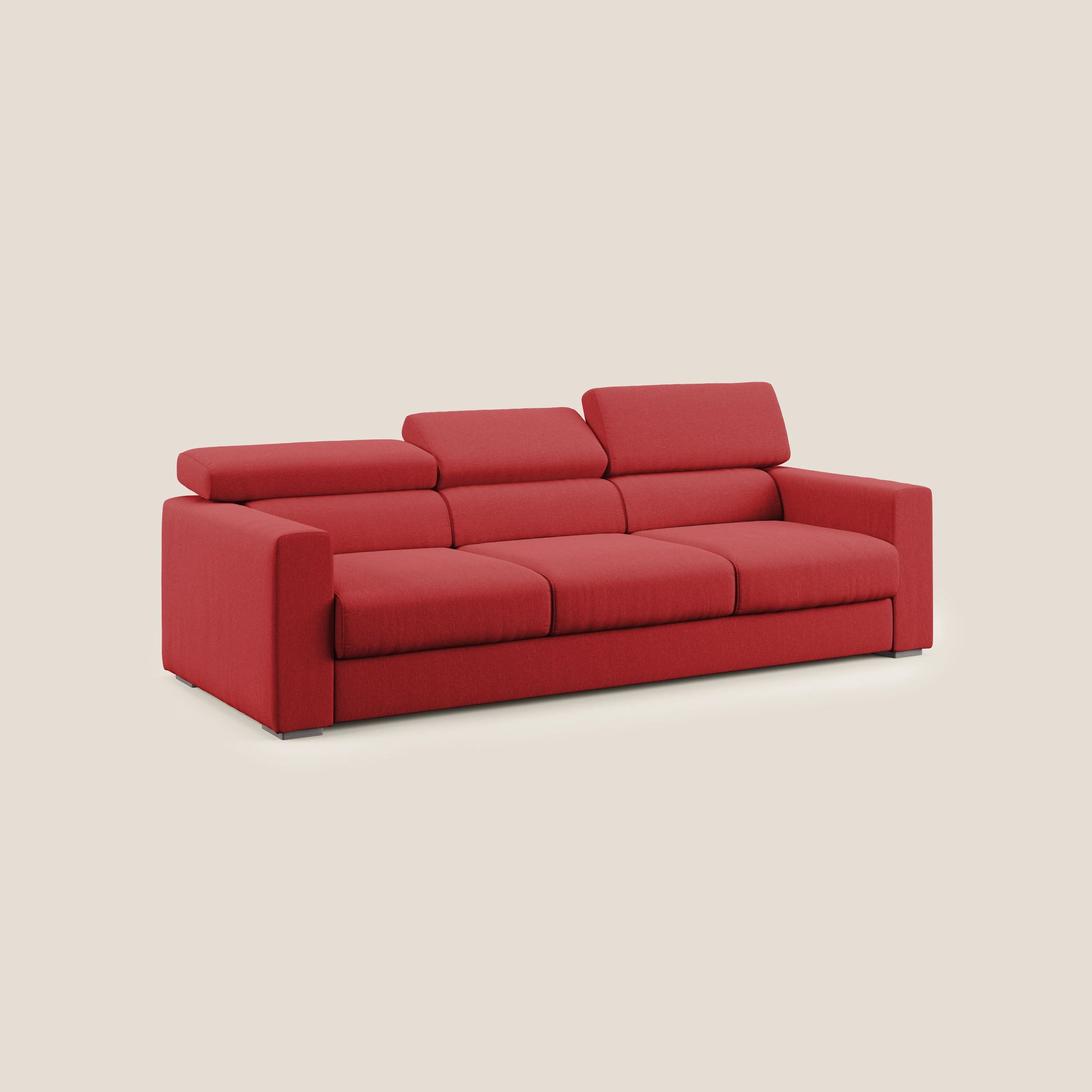 Dylan canapé avec pouf extractible à 3 assises en tissu effet coton imperméable T13 rouge - Image 5