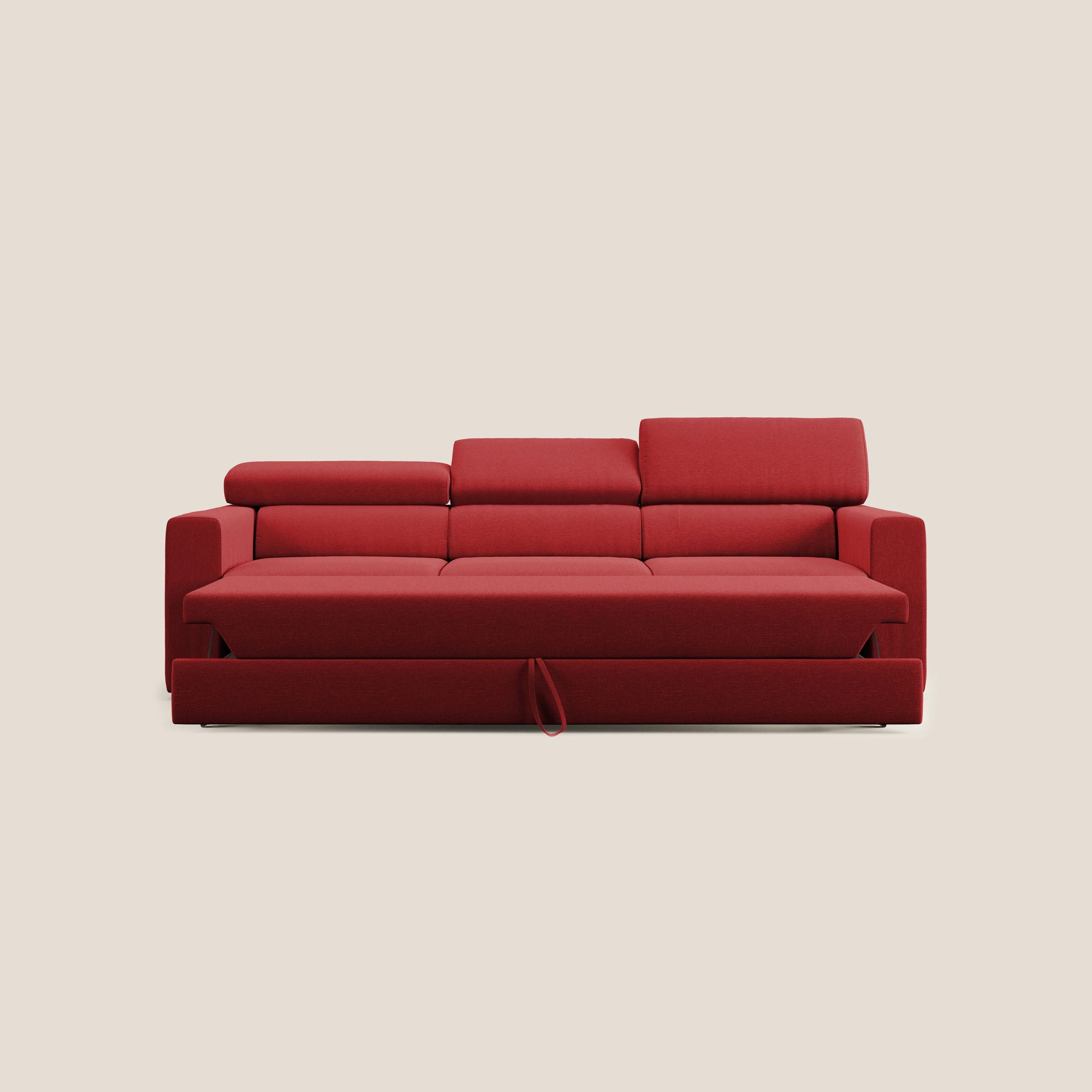 Dylan canapé avec pouf extractible à 3 assises en tissu effet coton imperméable T13 rouge - Image 8