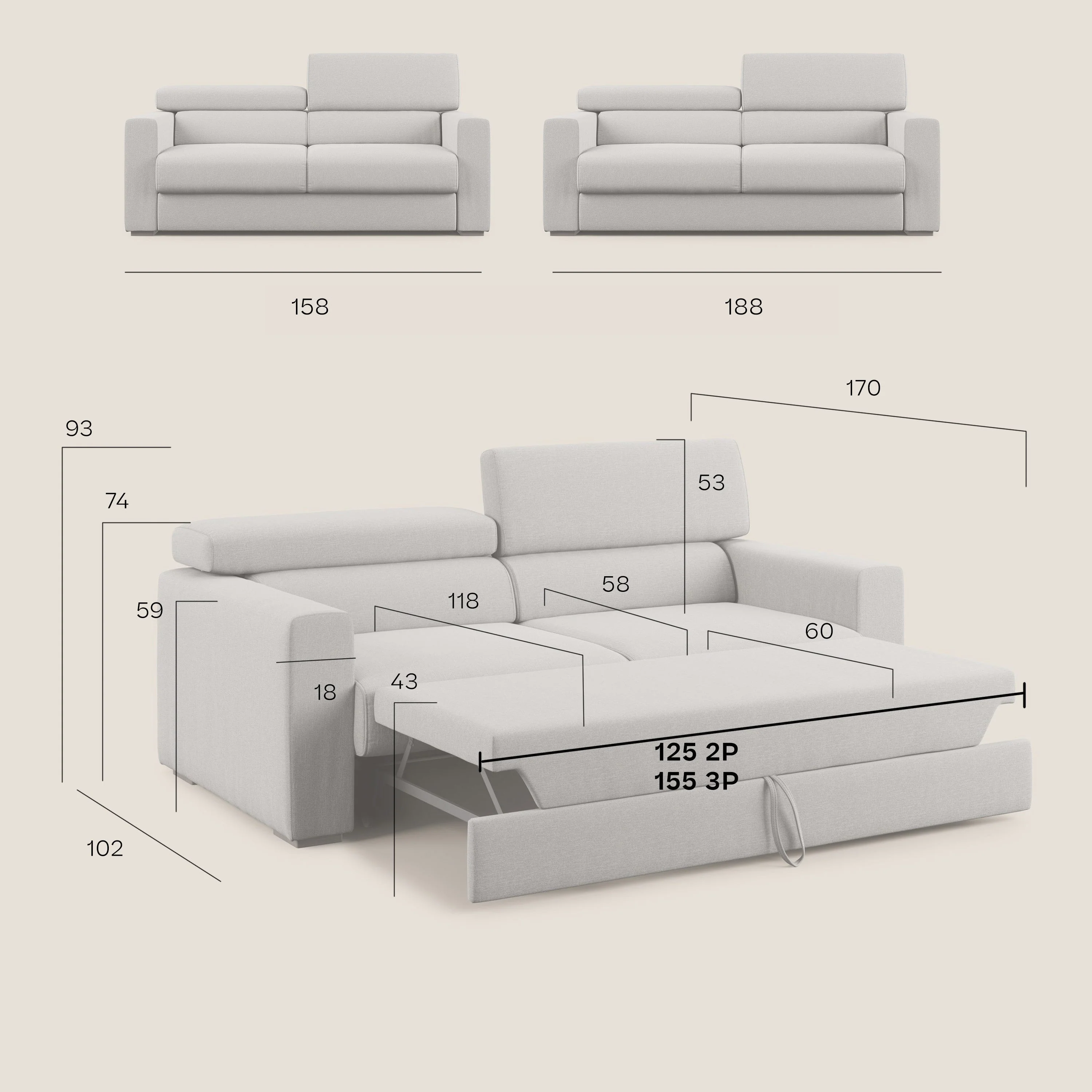 Dylan canapé avec pouf extractible en tissu effet coton imperméable T13 anthracite - Image 12