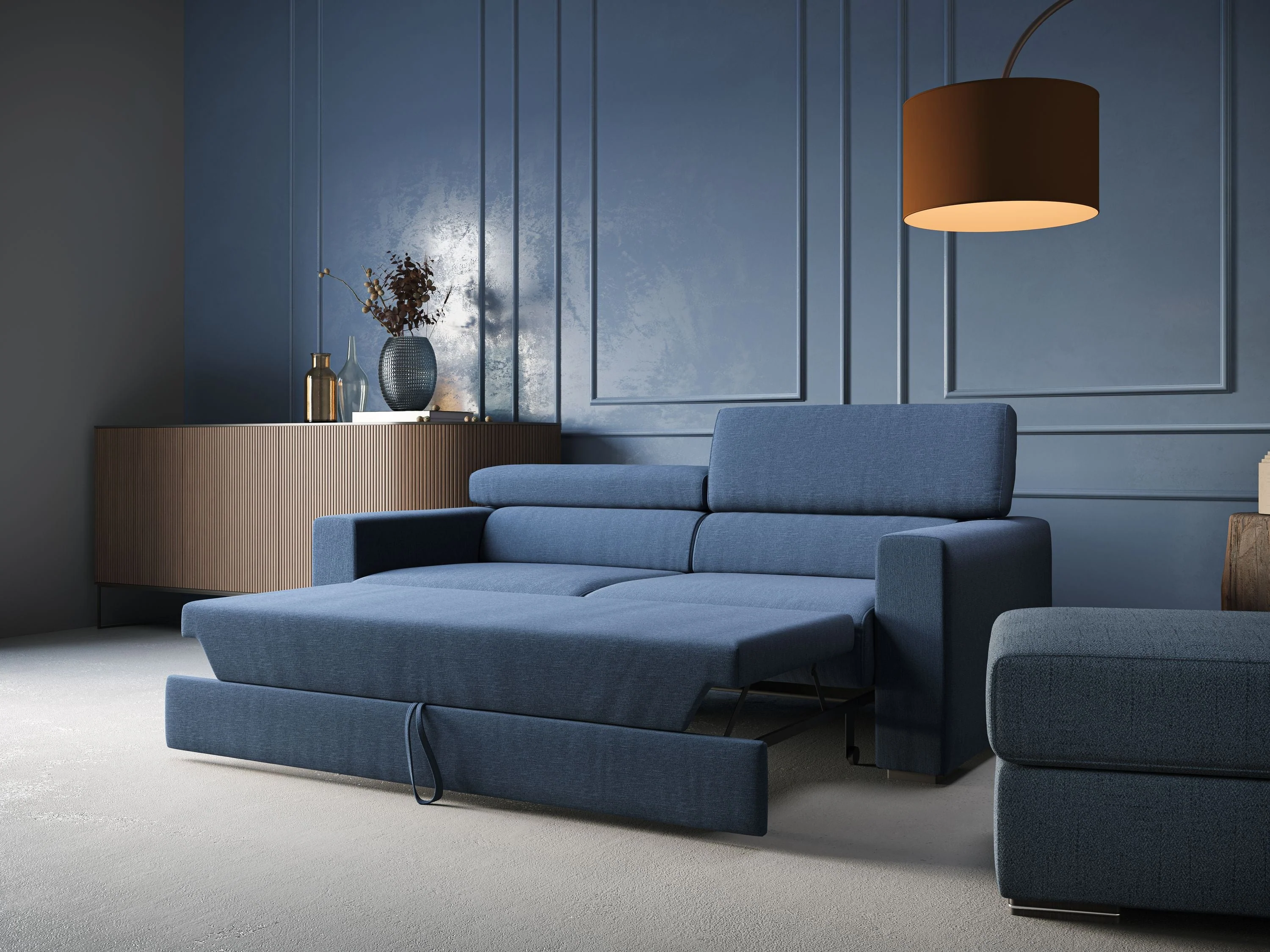 Dylan canapé avec pouf extractible en tissu effet coton imperméable T13 bleu - Image 2