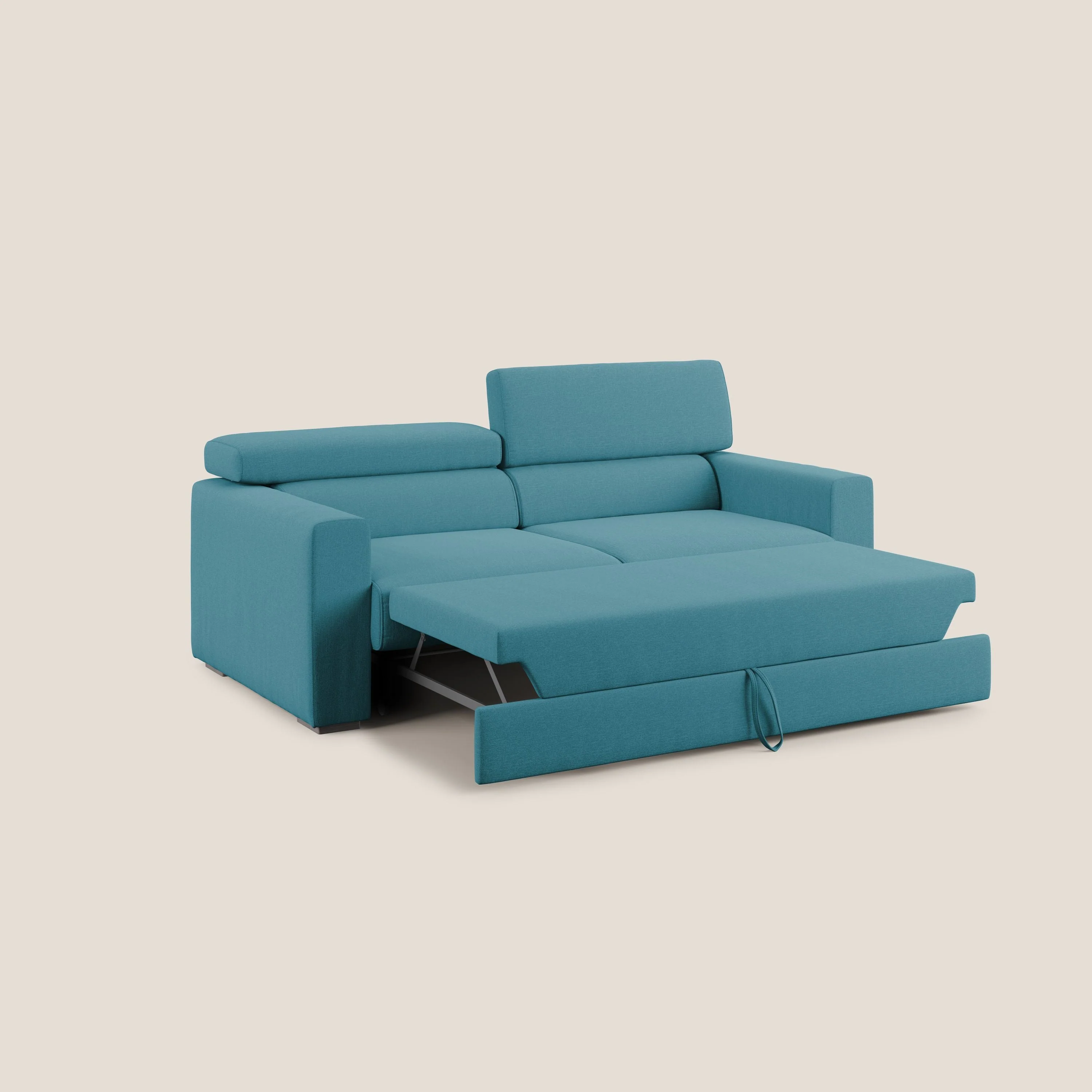 Dylan canapé avec pouf extractible en tissu effet coton imperméable T13 bleu ciel - Image 2