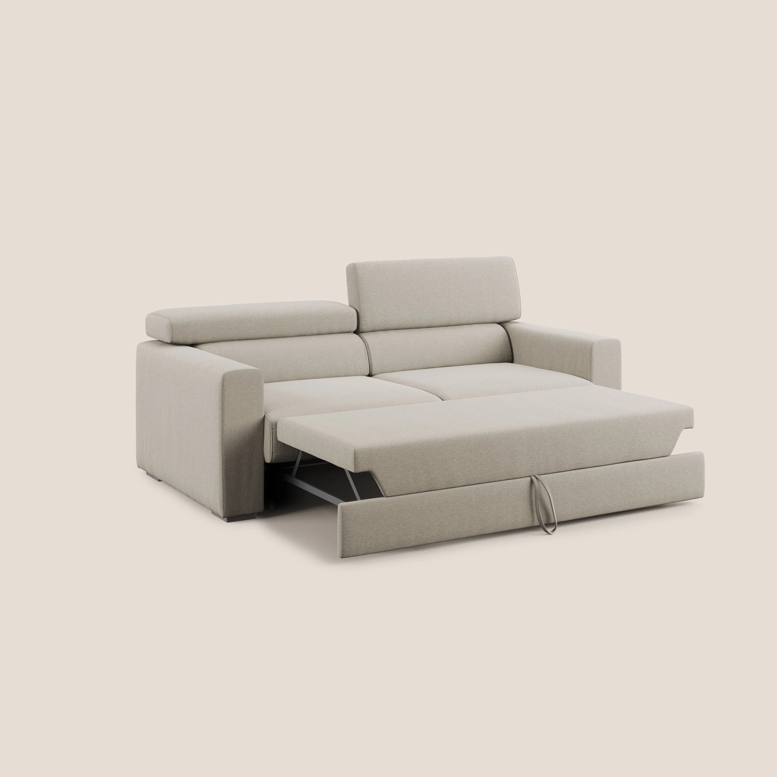 Dylan canapé avec pouf extractible en tissu effet coton imperméable T13 crème - Image 2