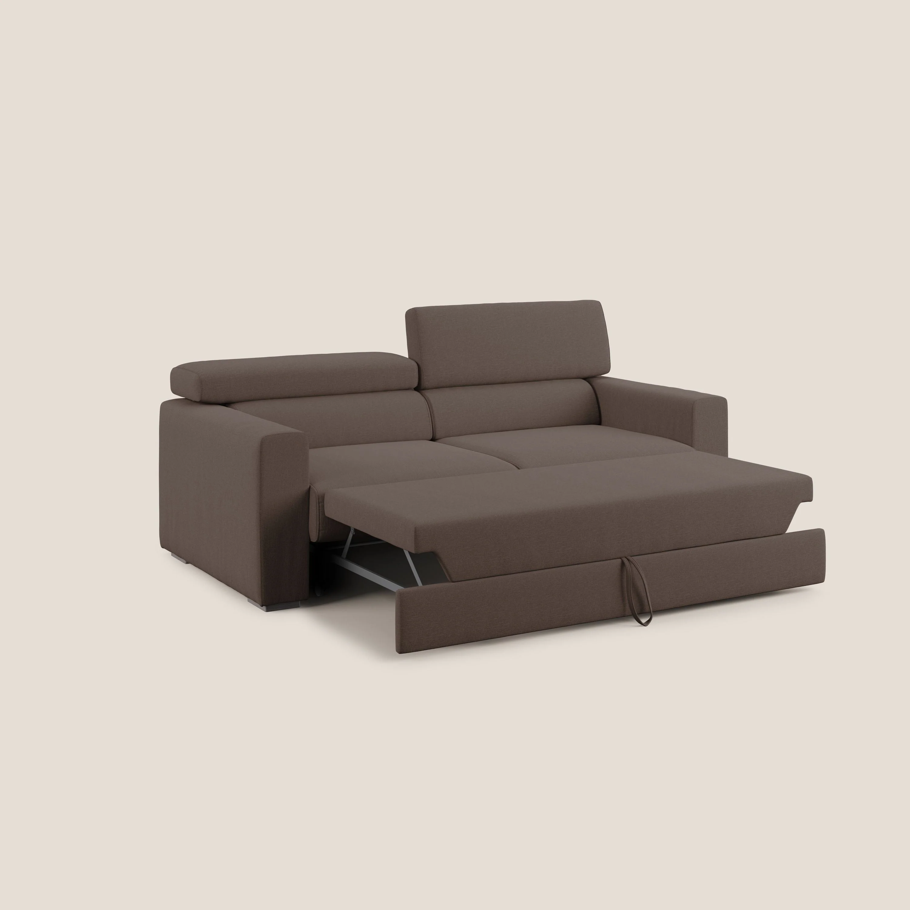 Dylan canapé avec pouf extractible en tissu effet coton imperméable T13 marron - Image 2