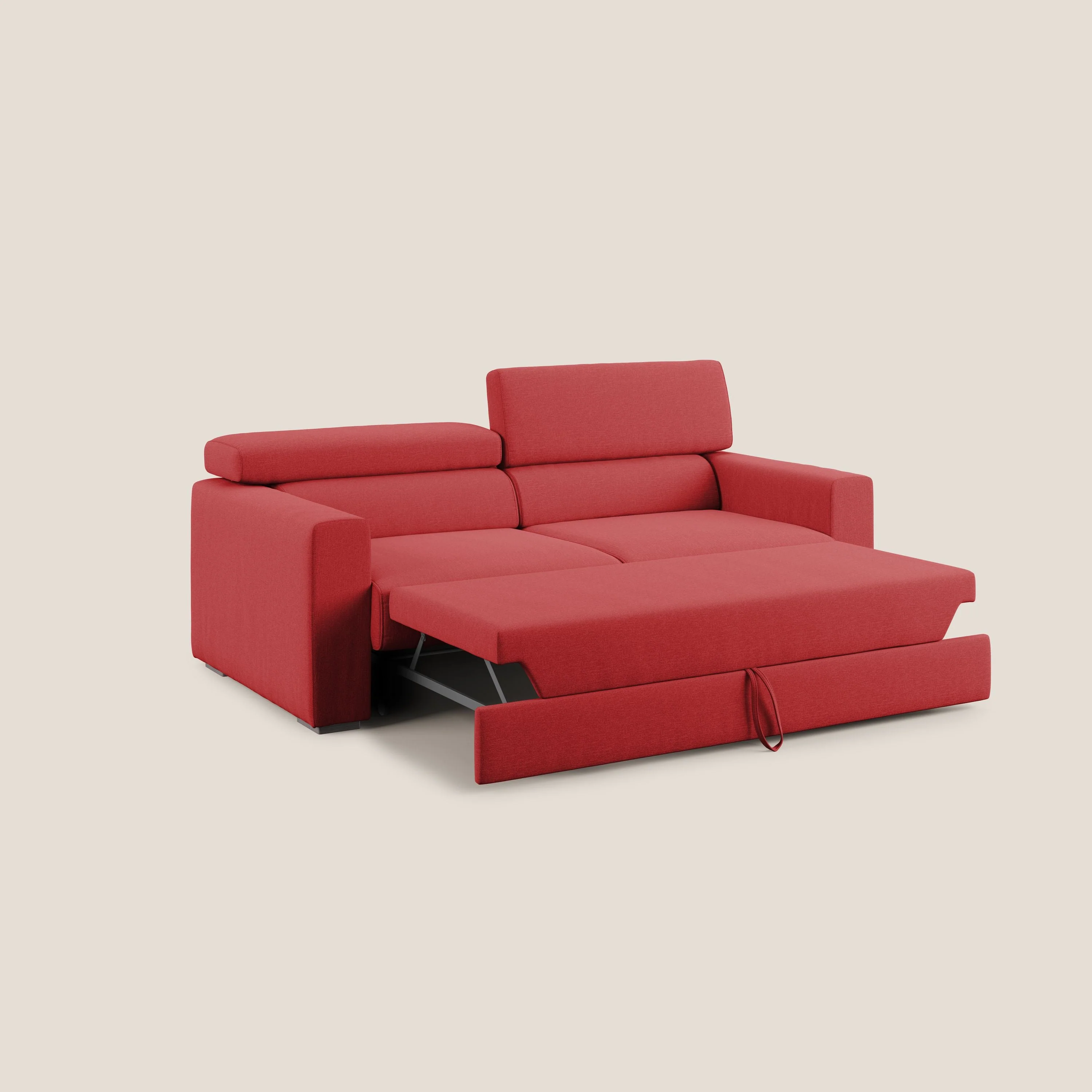 Dylan canapé avec pouf extractible en tissu effet coton imperméable T13 rouge - Image 2