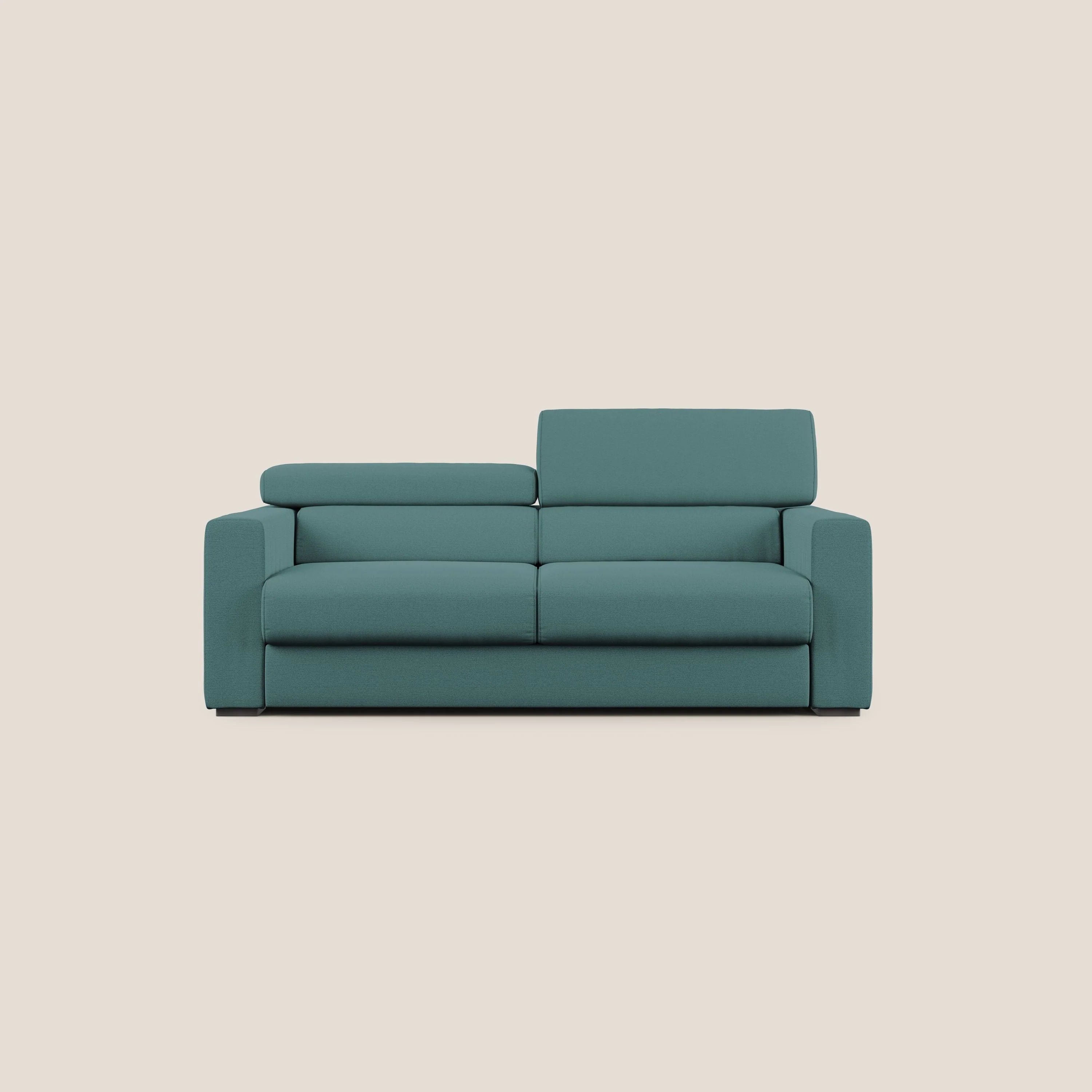 Dylan canapé avec pouf extractible en tissu flamme effet coton impermeabile T19 bleu canard