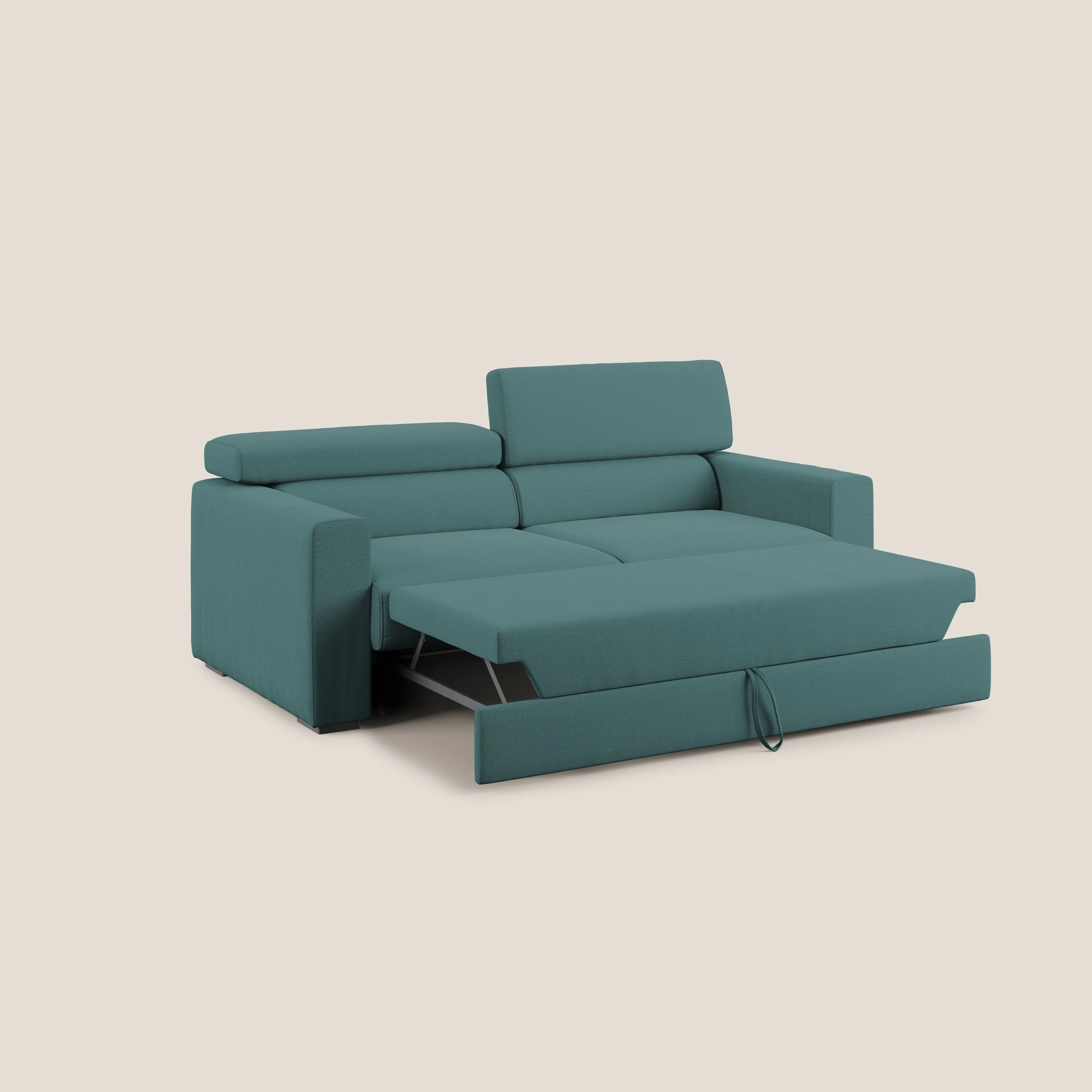 Dylan canapé avec pouf extractible en tissu flamme effet coton impermeabile T19 bleu canard - Image 2