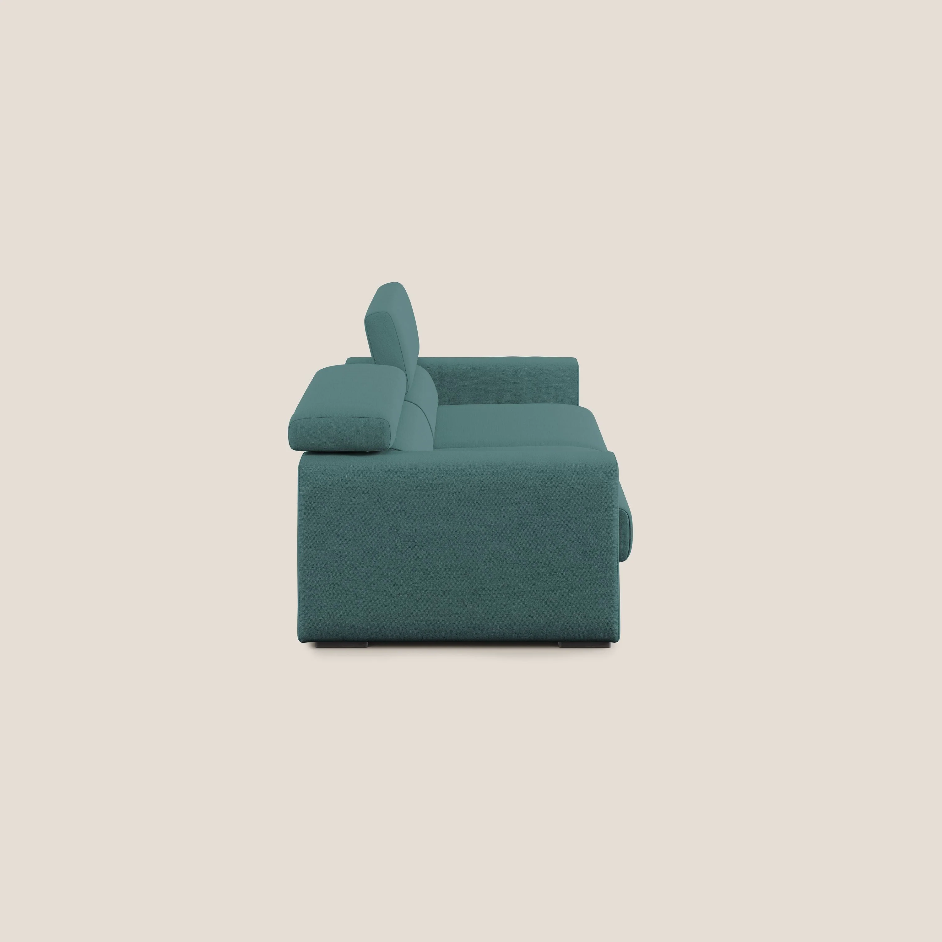 Dylan canapé avec pouf extractible en tissu flamme effet coton impermeabile T19 bleu canard - Image 4