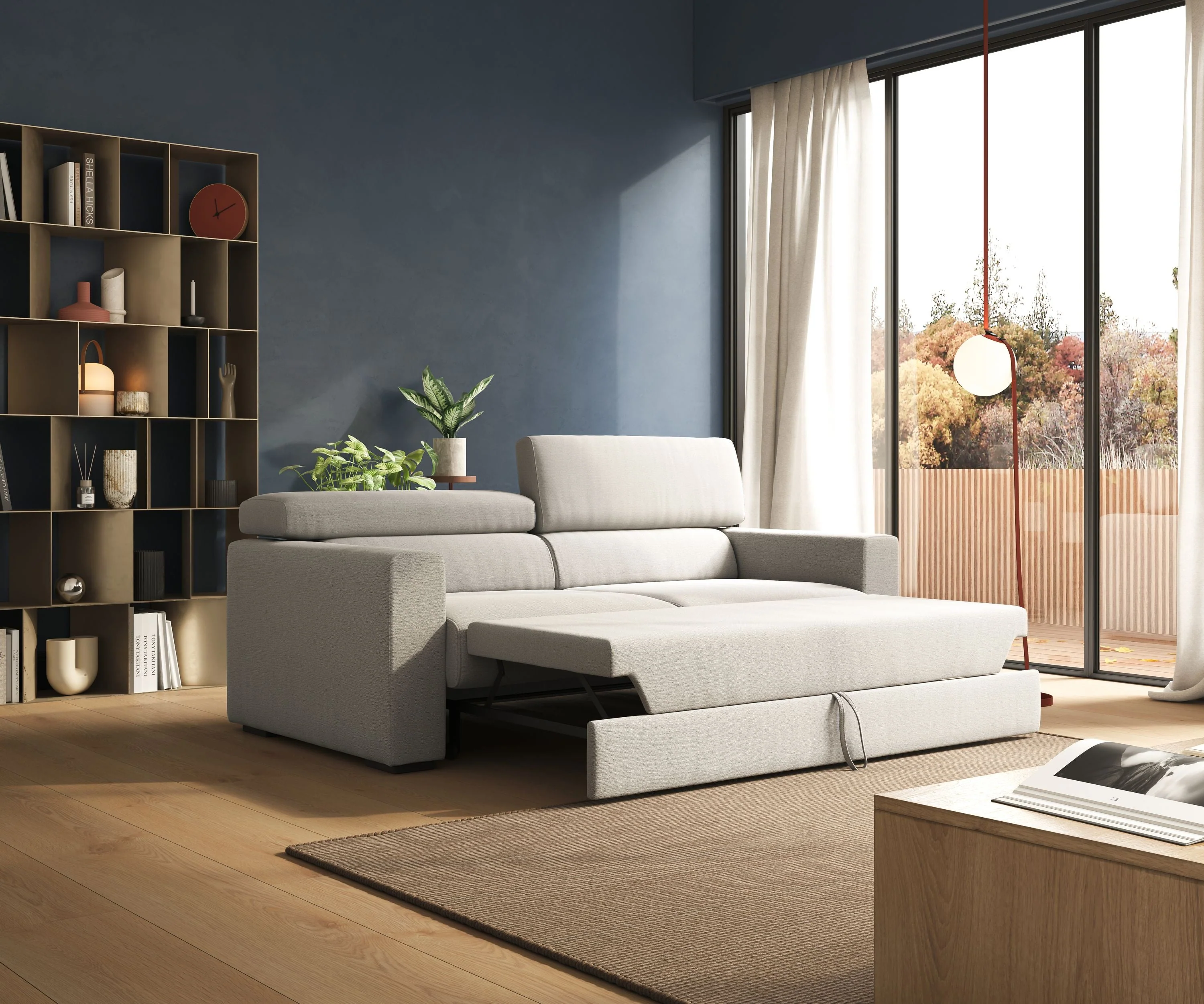 Dylan canapé avec pouf extractible en tissu flamme effet coton impermeabile T19 gris - Image 2