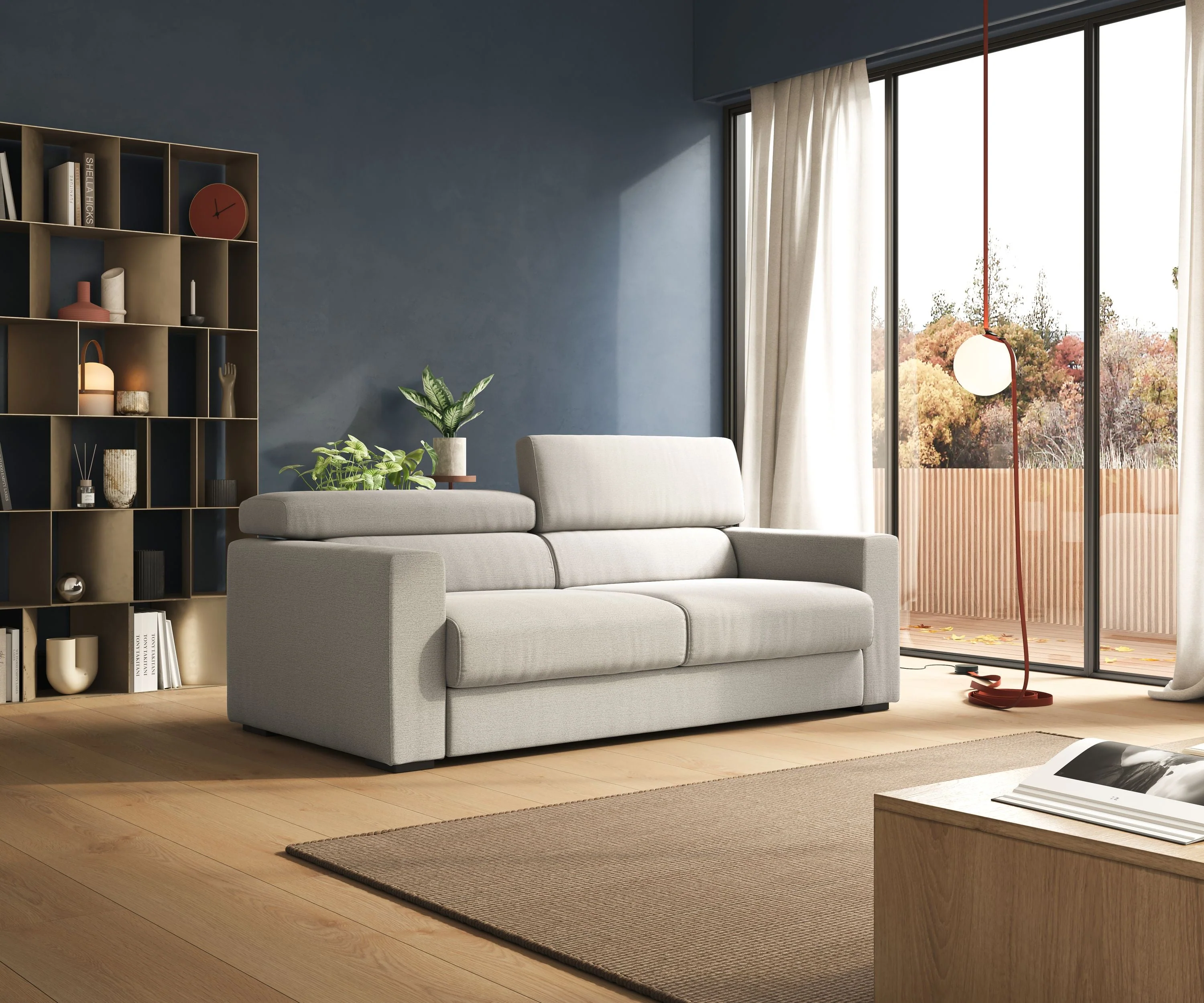 Dylan canapé avec pouf extractible en tissu flamme effet coton impermeabile T19 gris - Image 3