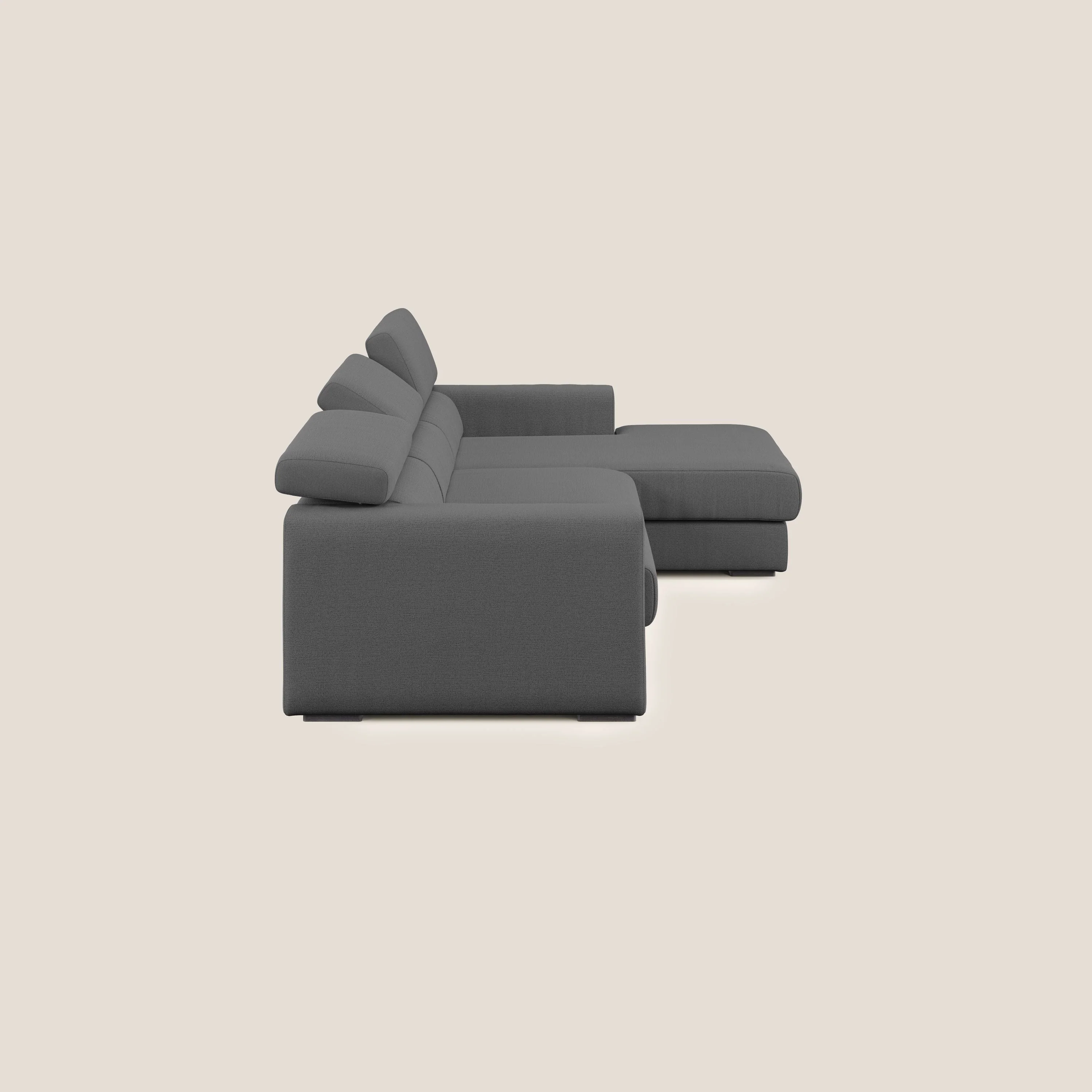 Dylan canapé d'angle avec méridienne et pouf extractible en tissu flammé effet coton imperméable T19 anthracite - Image 4