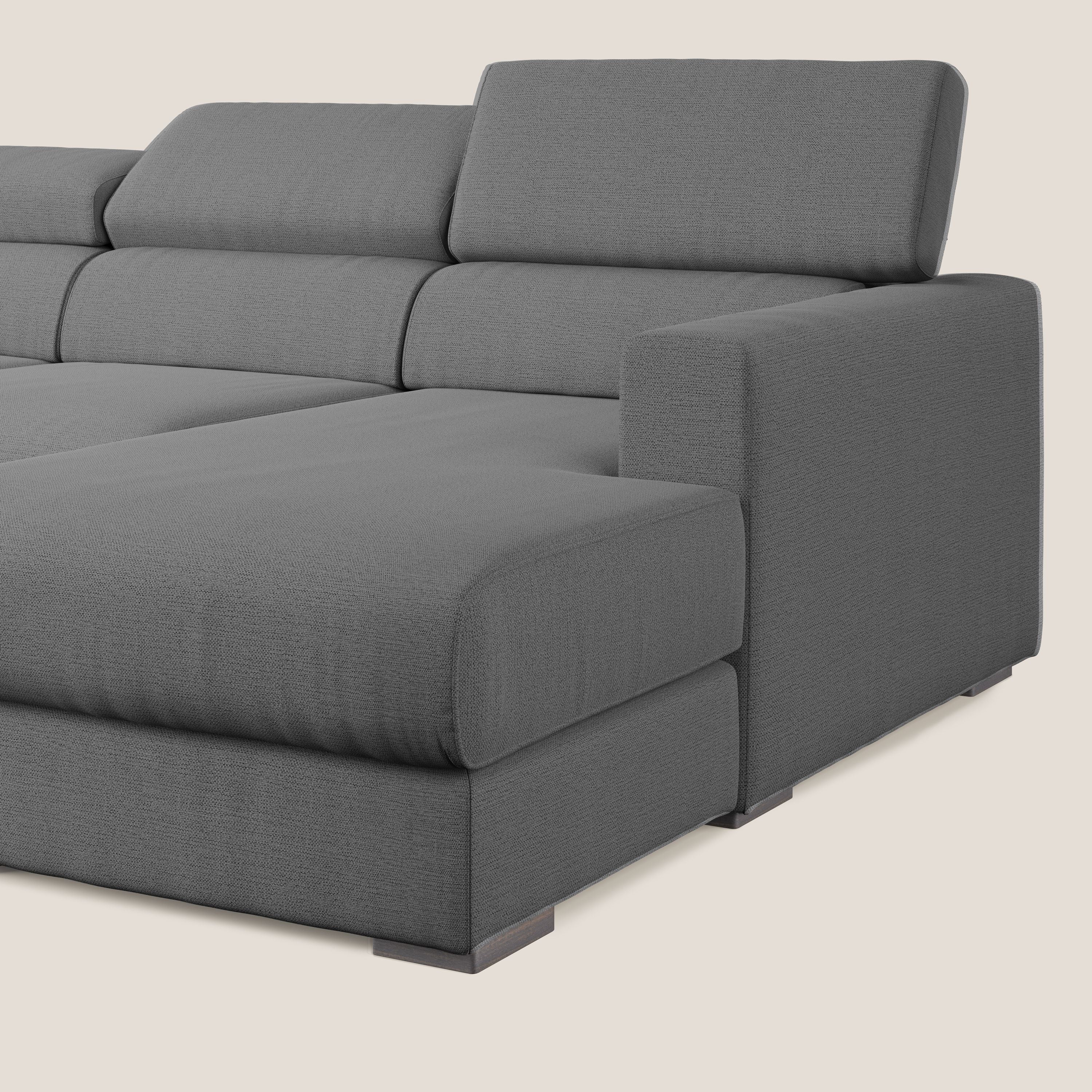 Dylan canapé d'angle avec méridienne et pouf extractible en tissu flammé effet coton imperméable T19 anthracite - Image 8