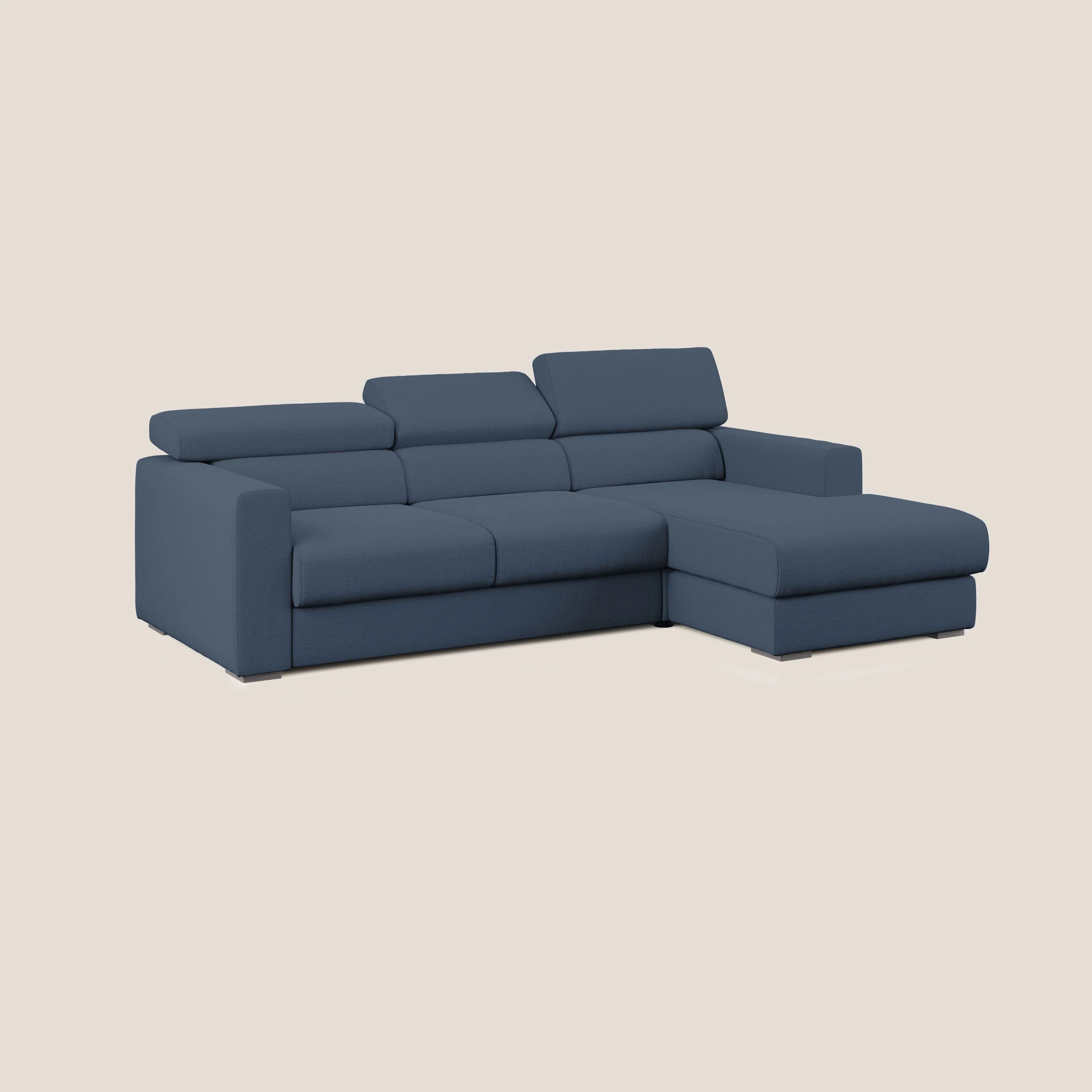 Dylan canapé d'angle avec méridienne et pouf extractible en tissu flammé effet coton imperméable T19 bleu - Image 3