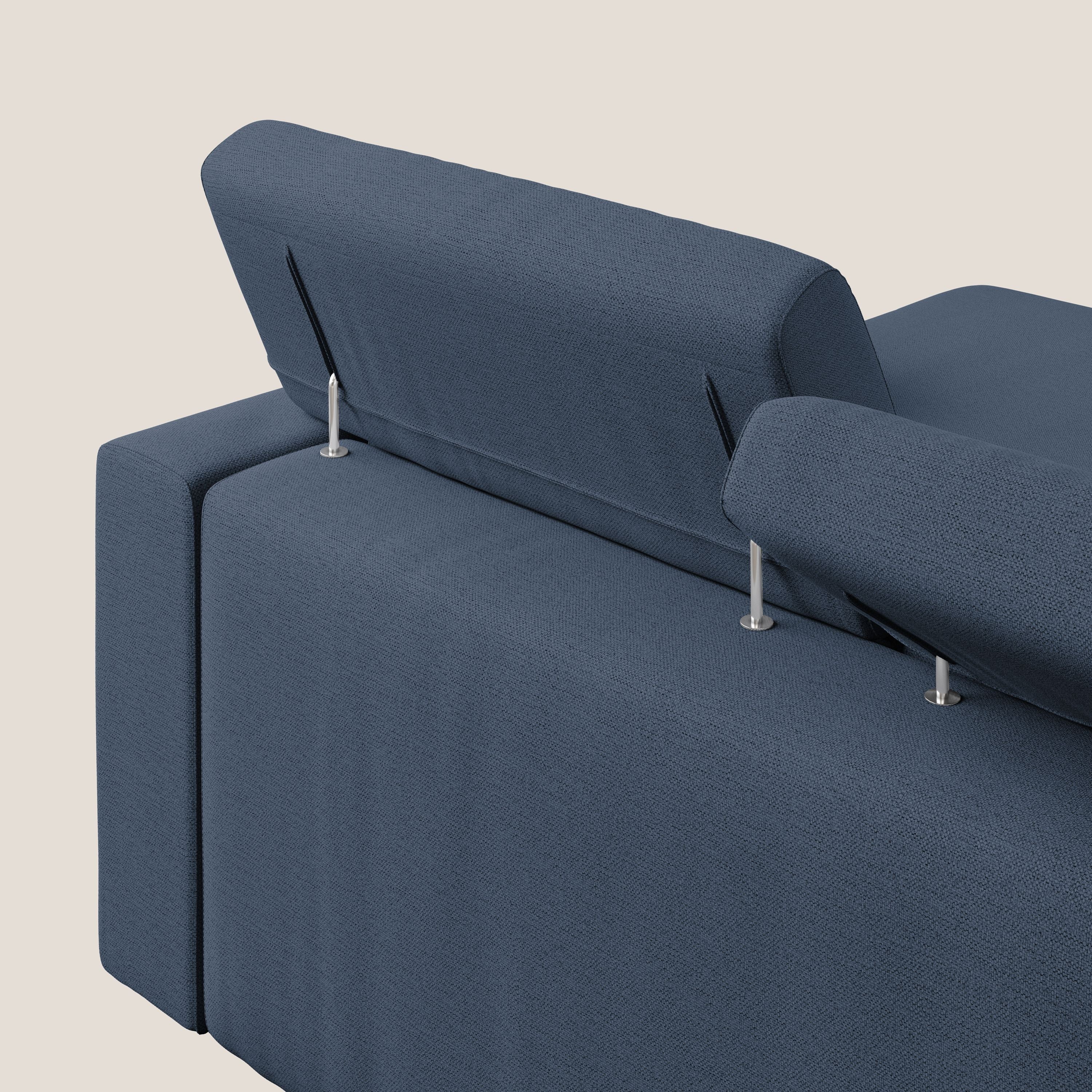 Dylan canapé d'angle avec méridienne et pouf extractible en tissu flammé effet coton imperméable T19 bleu - Image 7