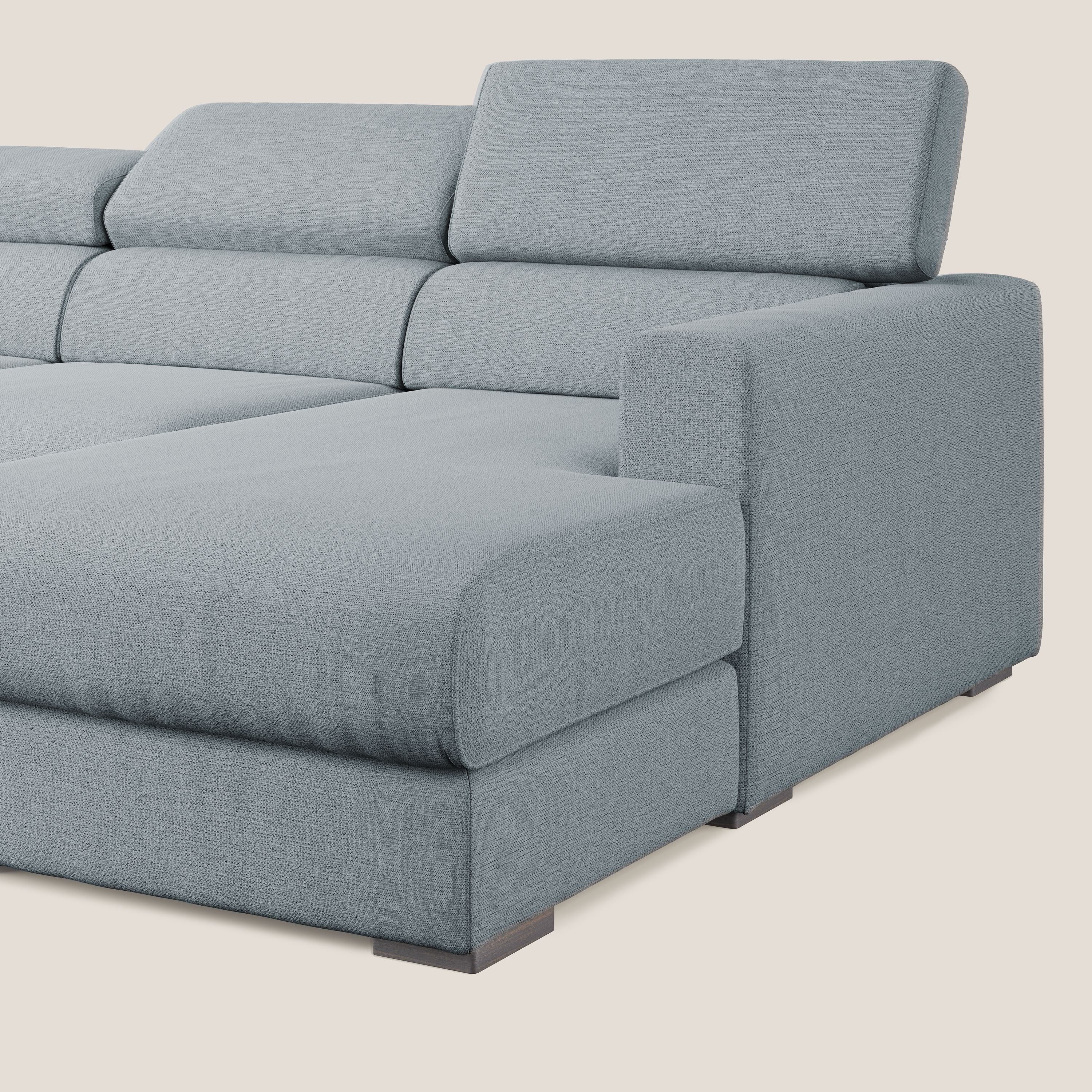 Dylan canapé d'angle avec méridienne et pouf extractible en tissu flammé effet coton imperméable T19 bleu pastel - Image 10