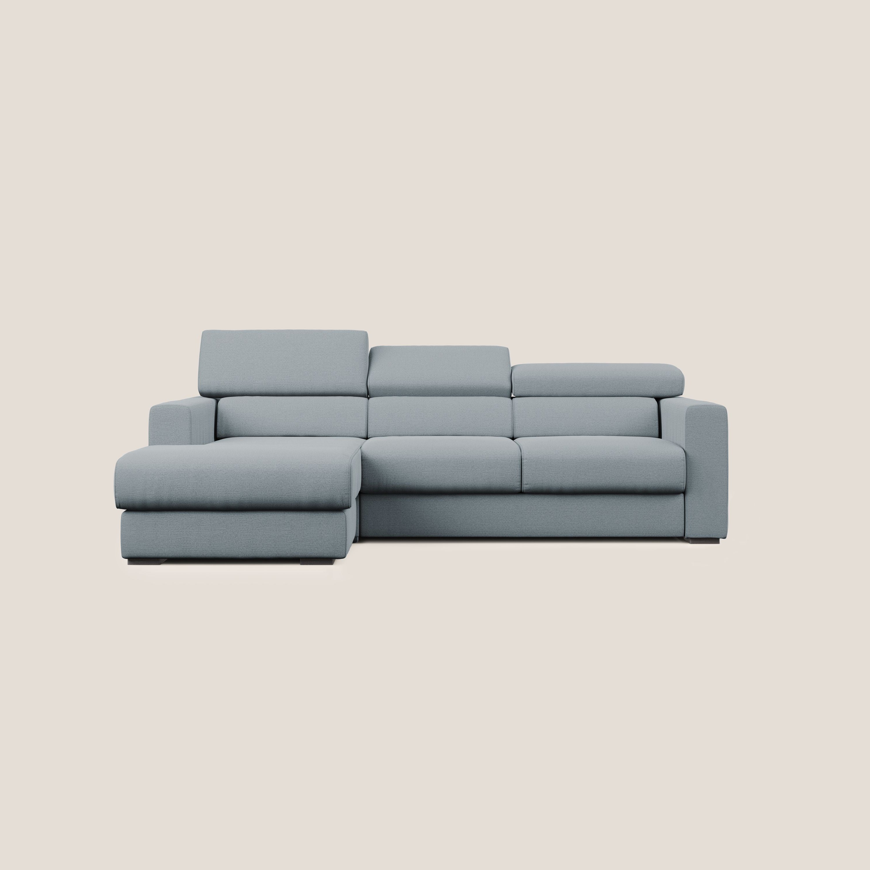 Dylan canapé d'angle avec méridienne et pouf extractible en tissu flammé effet coton imperméable T19 bleu pastel - Image 11