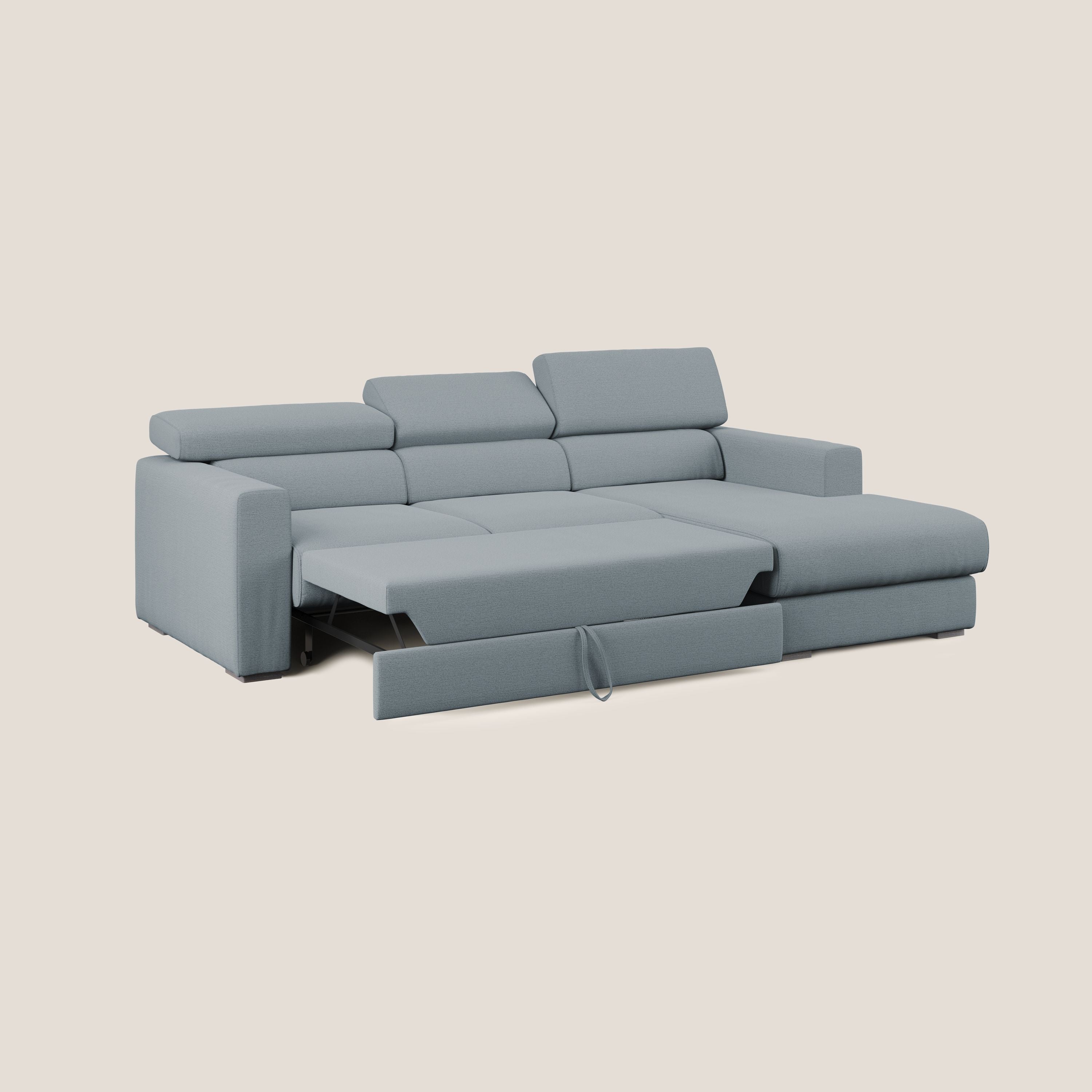 Dylan canapé d'angle avec méridienne et pouf extractible en tissu flammé effet coton imperméable T19 bleu pastel - Image 4