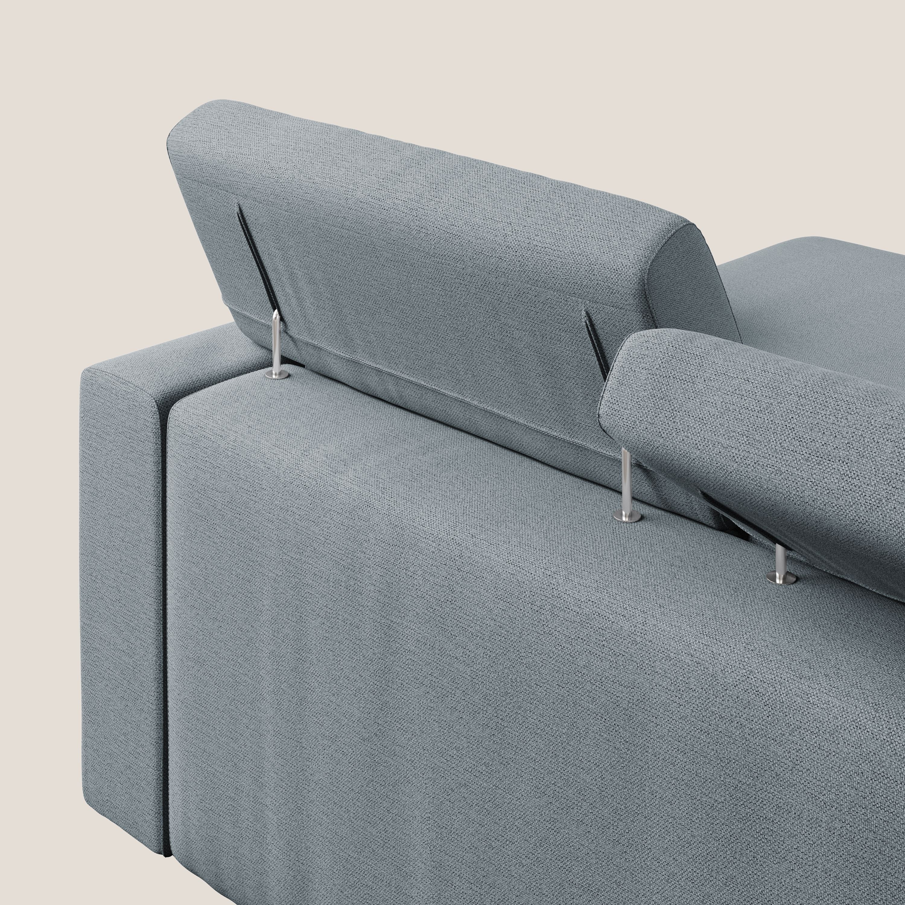 Dylan canapé d'angle avec méridienne et pouf extractible en tissu flammé effet coton imperméable T19 bleu pastel - Image 9