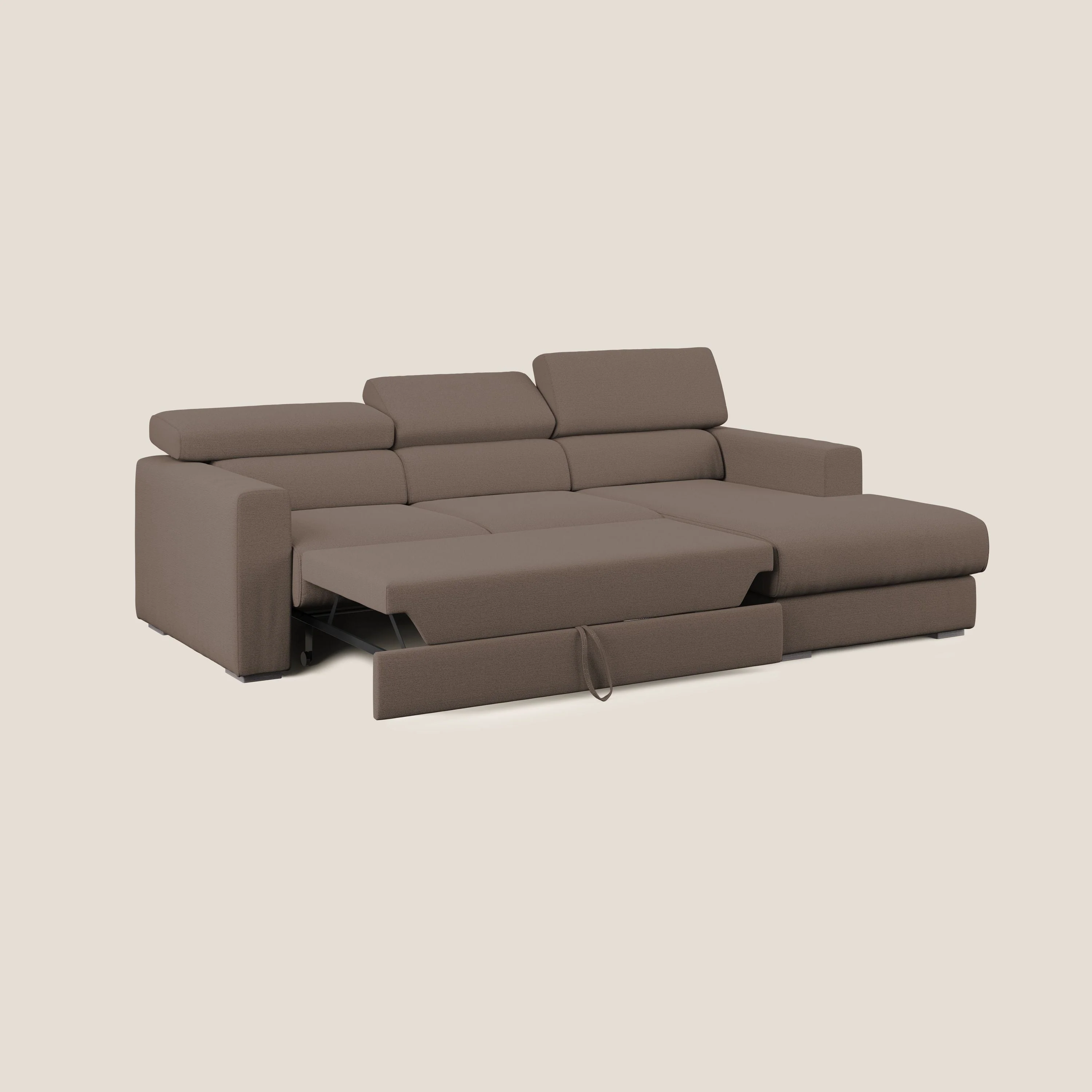 Dylan canapé d'angle avec méridienne et pouf extractible en tissu flammé effet coton imperméable T19 marron - Image 2