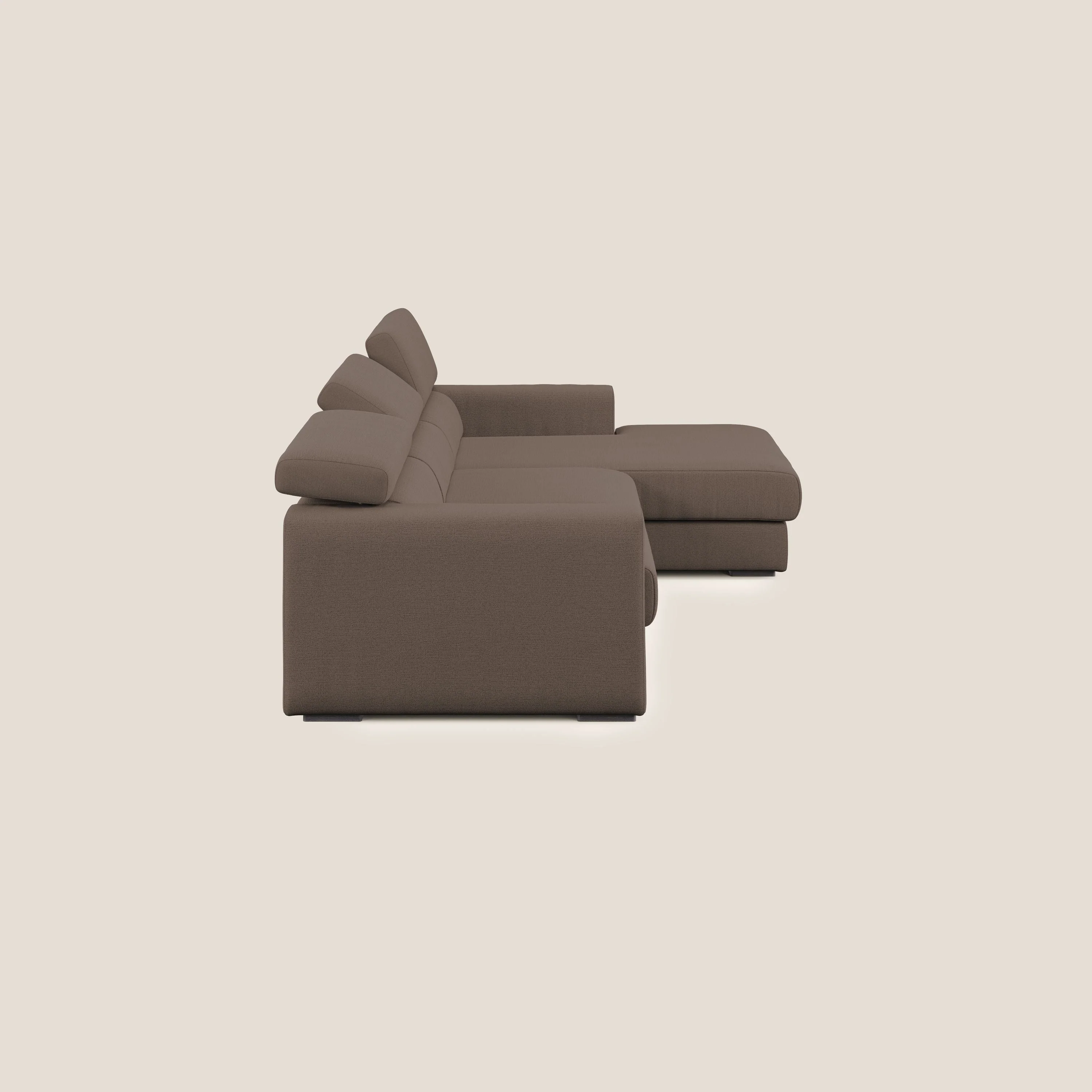 Dylan canapé d'angle avec méridienne et pouf extractible en tissu flammé effet coton imperméable T19 marron - Image 4