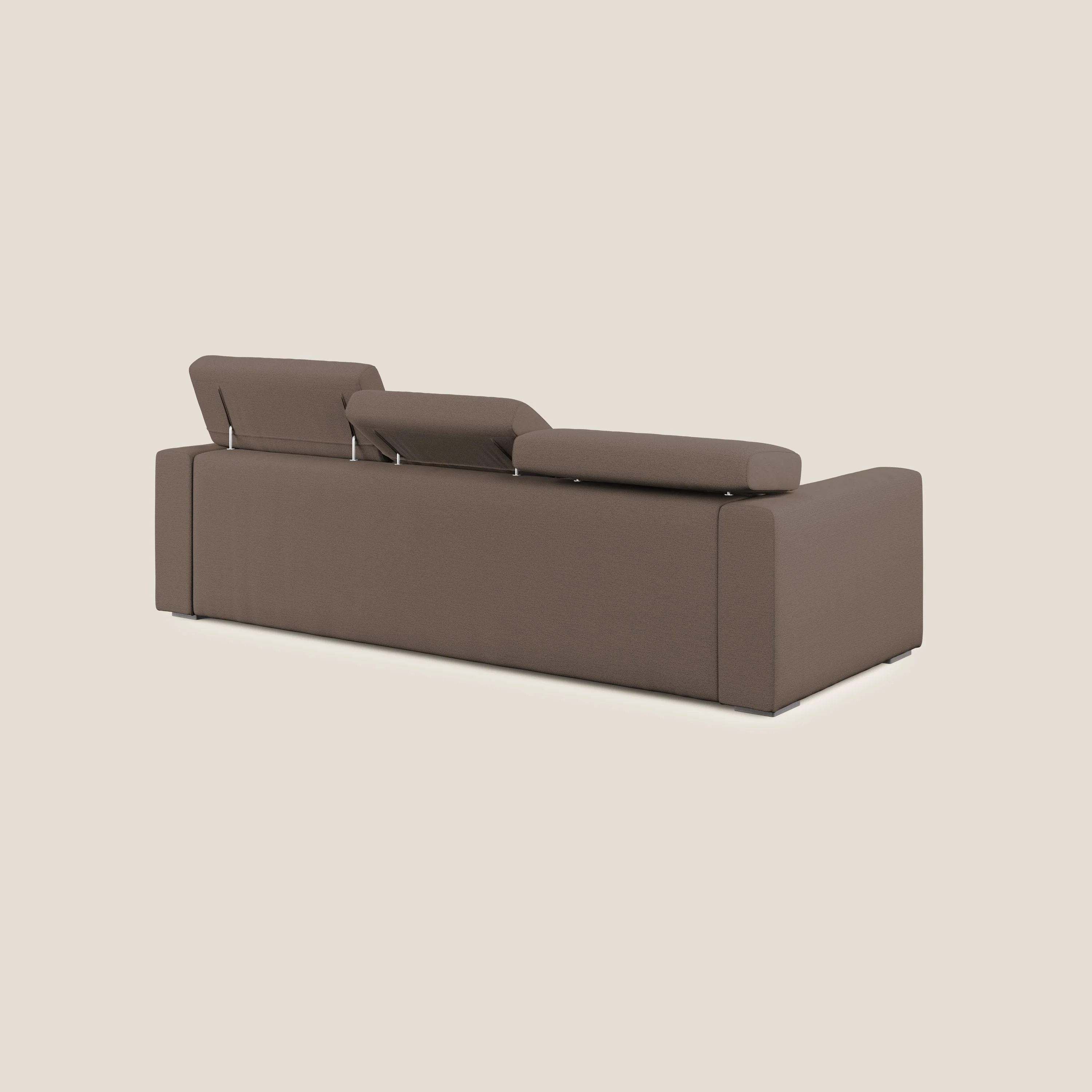 Dylan canapé d'angle avec méridienne et pouf extractible en tissu flammé effet coton imperméable T19 marron - Image 5