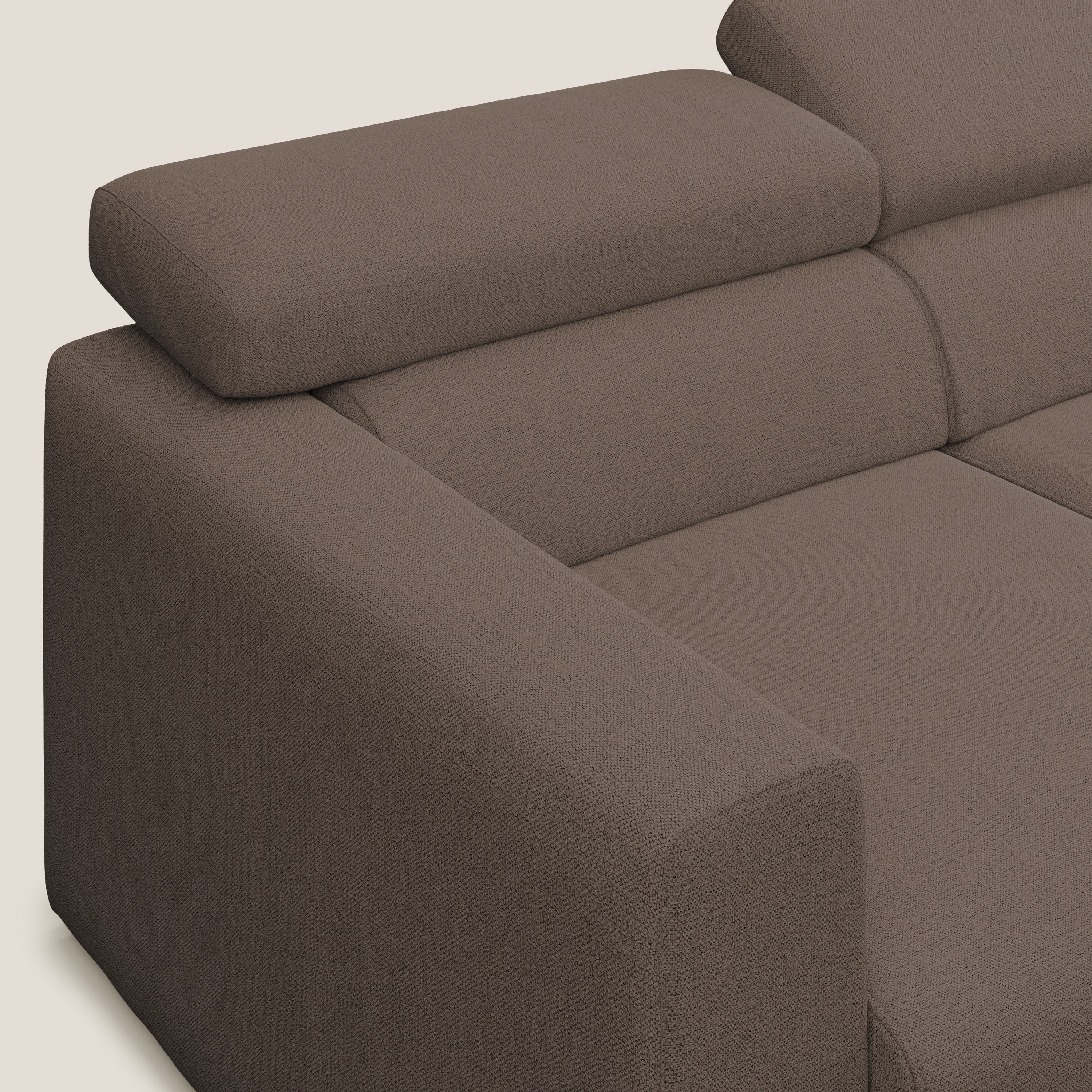 Dylan canapé d'angle avec méridienne et pouf extractible en tissu flammé effet coton imperméable T19 marron - Image 6