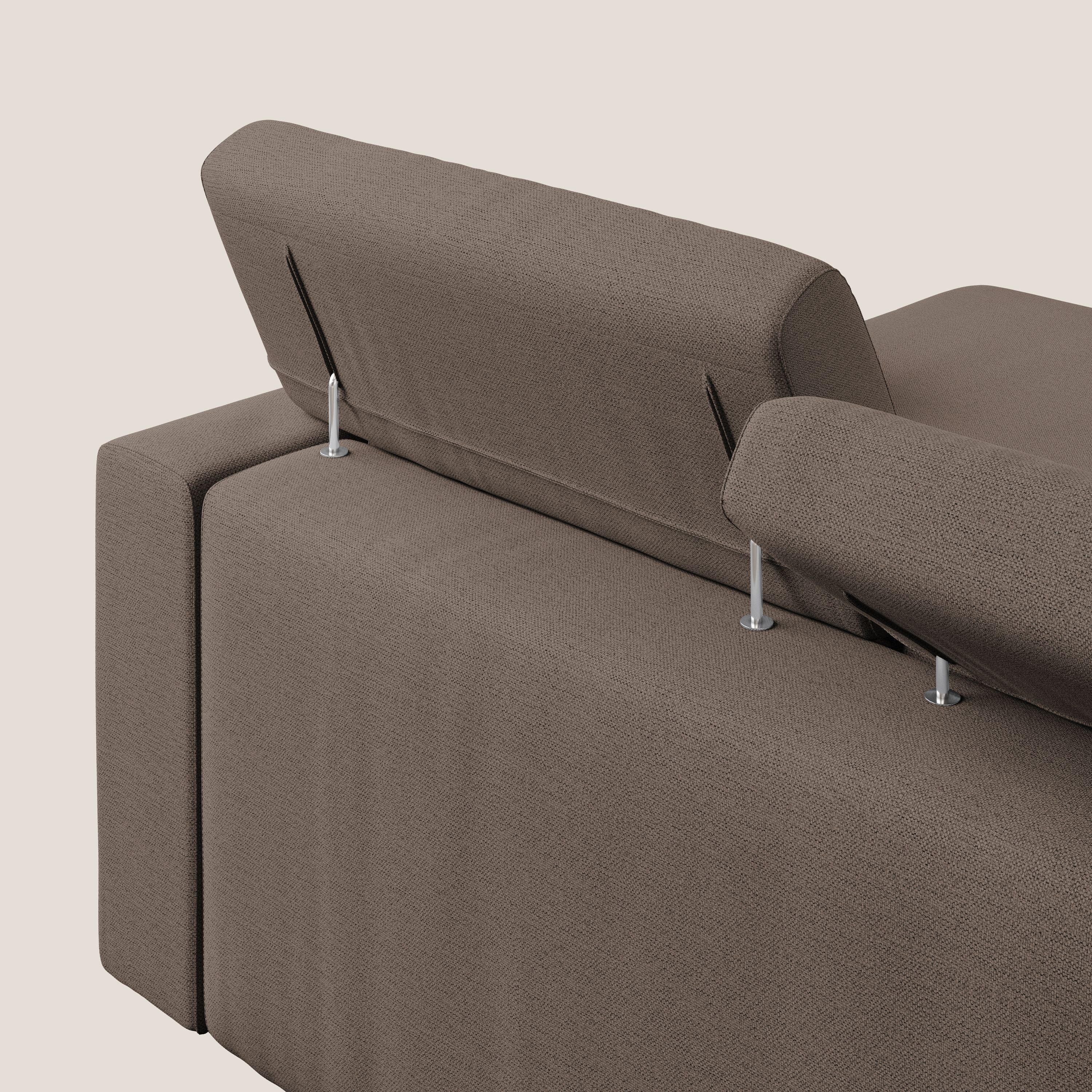 Dylan canapé d'angle avec méridienne et pouf extractible en tissu flammé effet coton imperméable T19 marron - Image 7