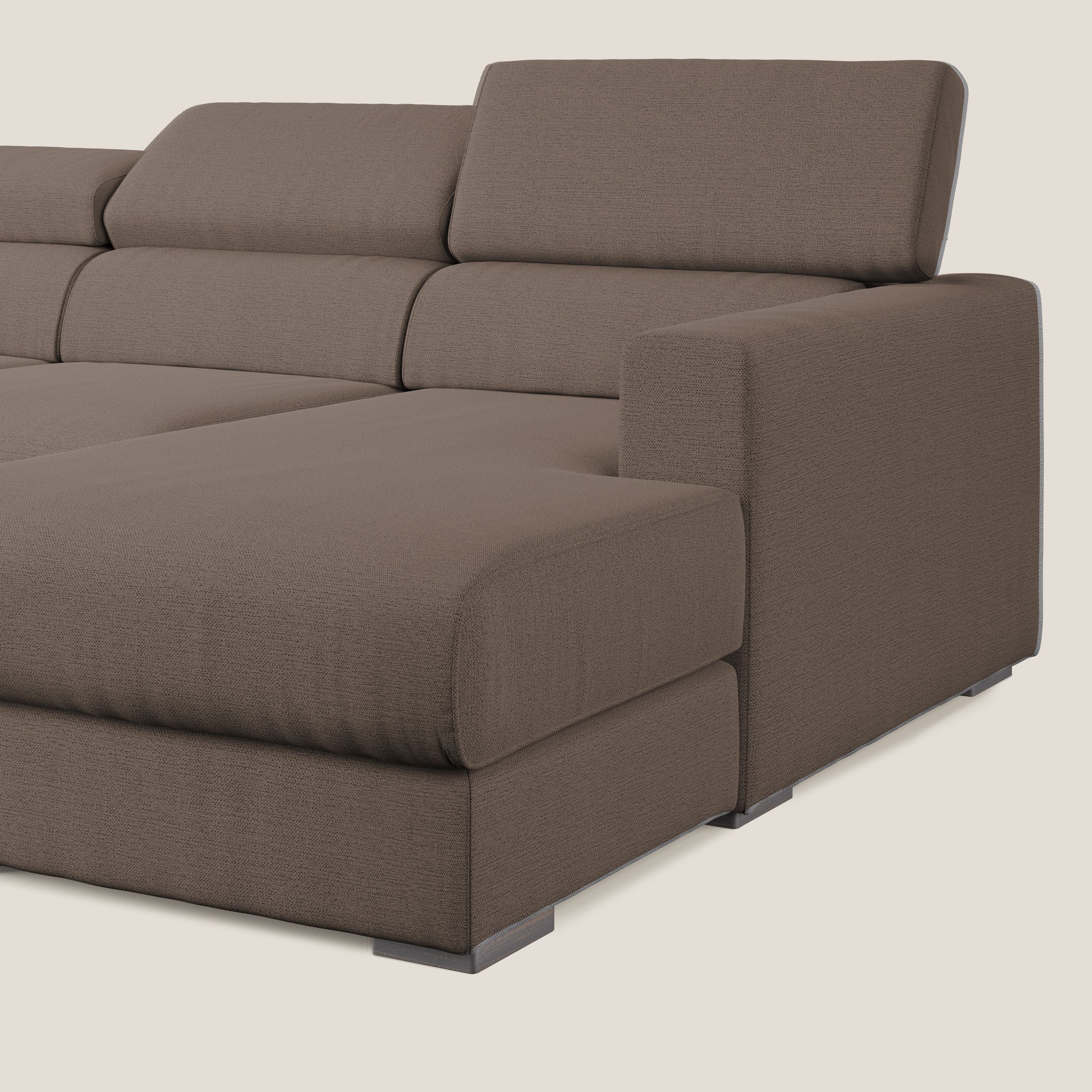 Dylan canapé d'angle avec méridienne et pouf extractible en tissu flammé effet coton imperméable T19 marron - Image 8