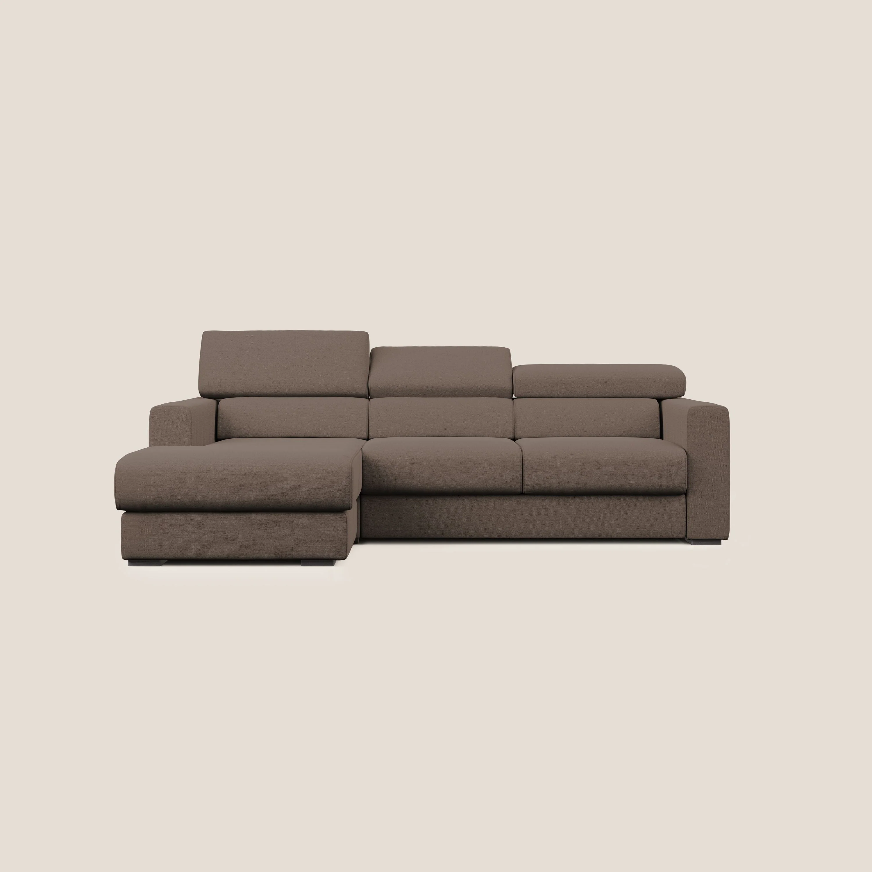 Dylan canapé d'angle avec méridienne et pouf extractible en tissu flammé effet coton imperméable T19 marron - Image 9