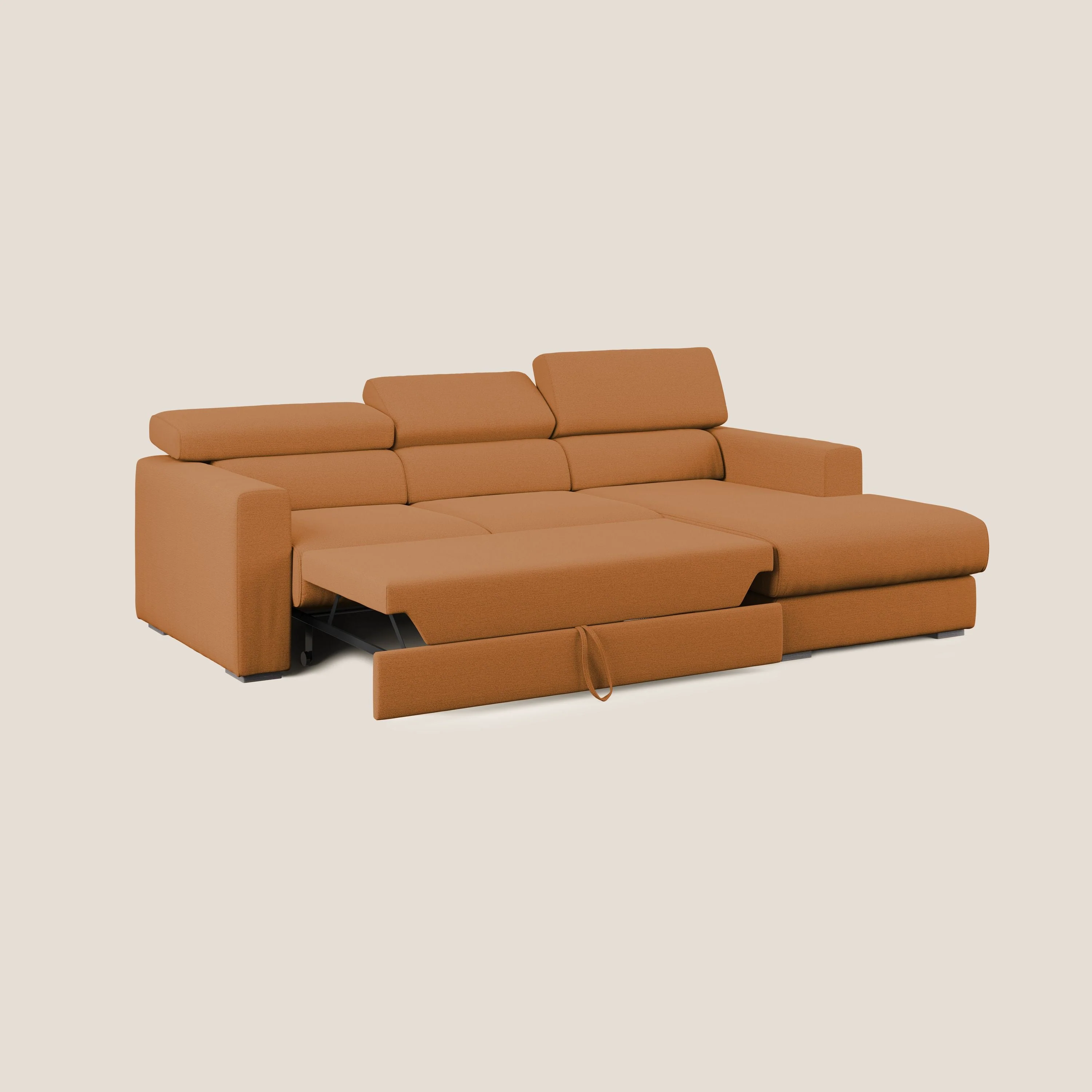 Dylan canapé d'angle avec méridienne et pouf extractible en tissu flammé effet coton imperméable T19 orange - Image 2