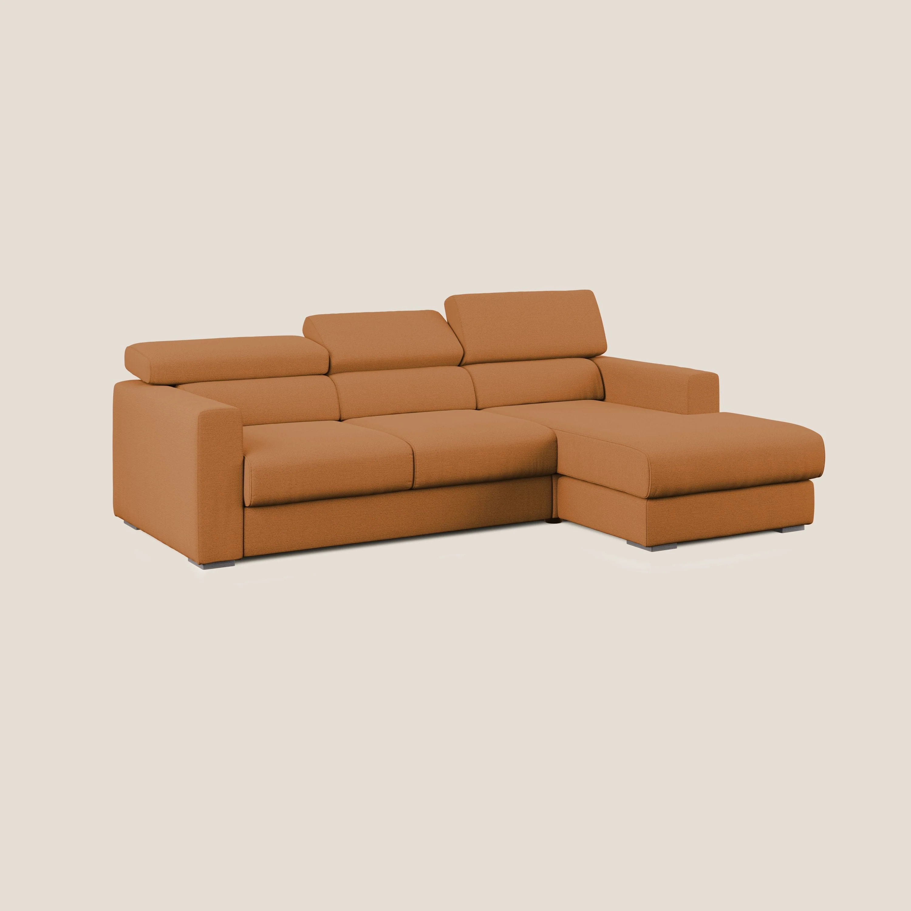 Dylan canapé d'angle avec méridienne et pouf extractible en tissu flammé effet coton imperméable T19 orange - Image 3