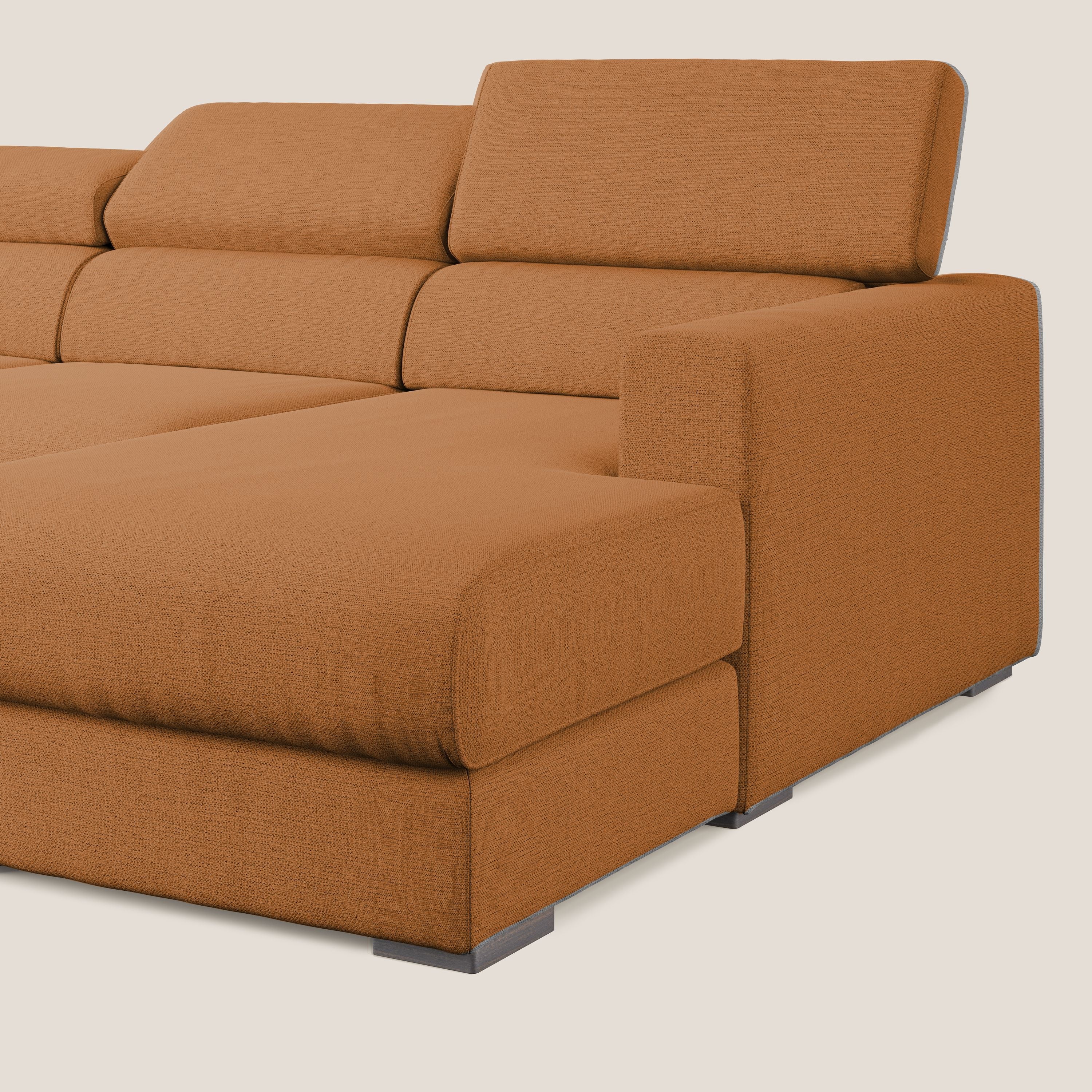 Dylan canapé d'angle avec méridienne et pouf extractible en tissu flammé effet coton imperméable T19 orange - Image 8