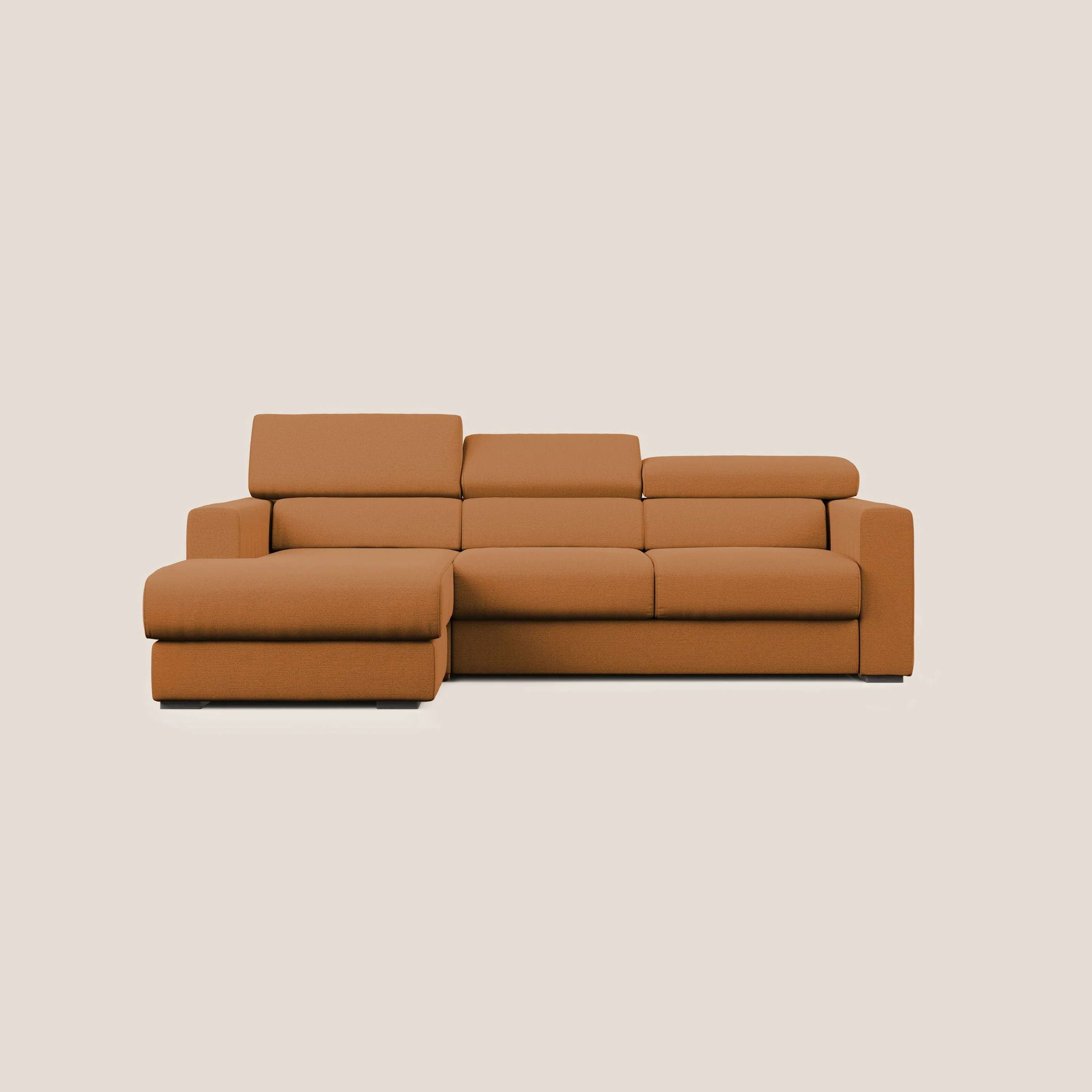 Dylan canapé d'angle avec méridienne et pouf extractible en tissu flammé effet coton imperméable T19 orange - Image 9