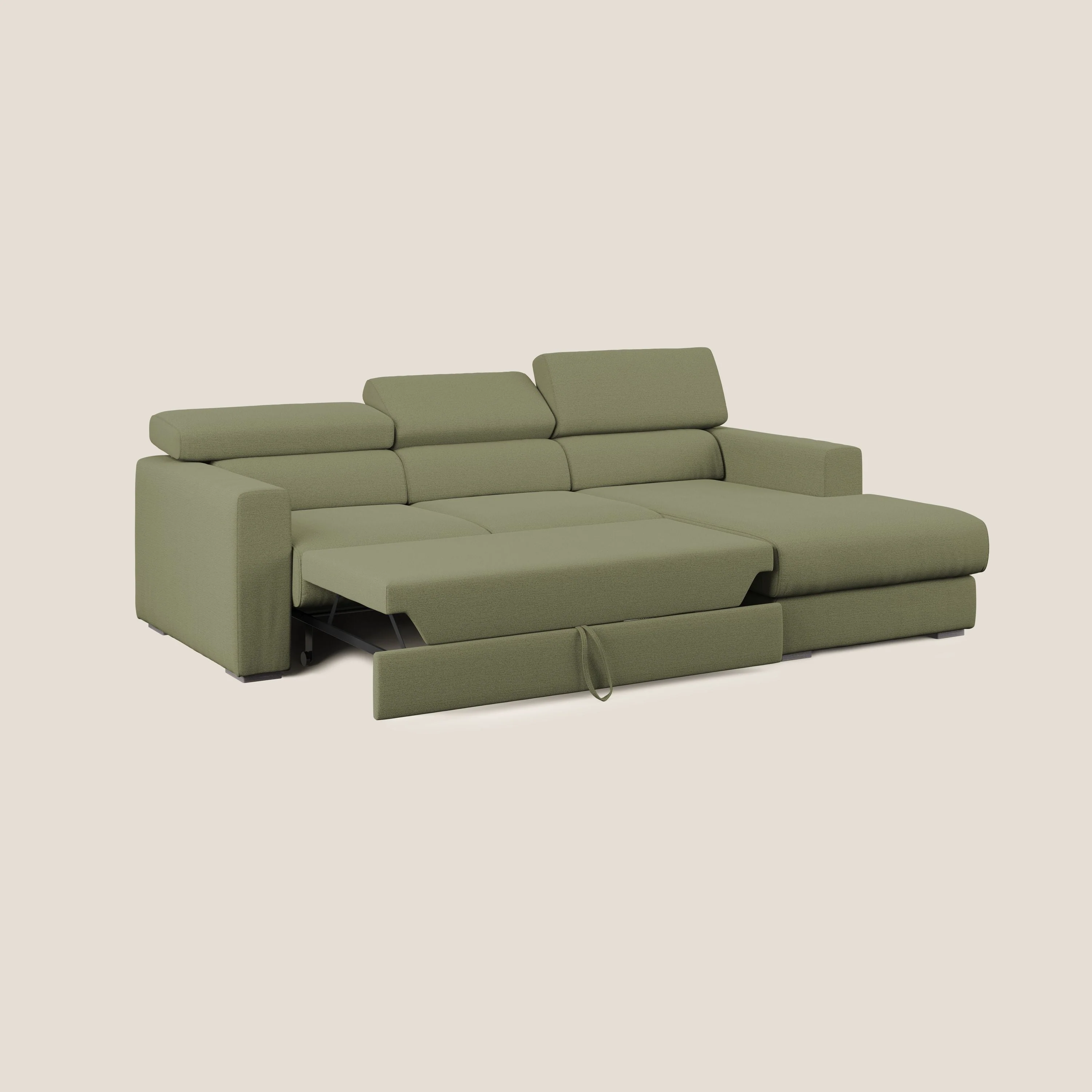 Dylan canapé d'angle avec méridienne et pouf extractible en tissu flammé effet coton imperméable T19 vert - Image 2