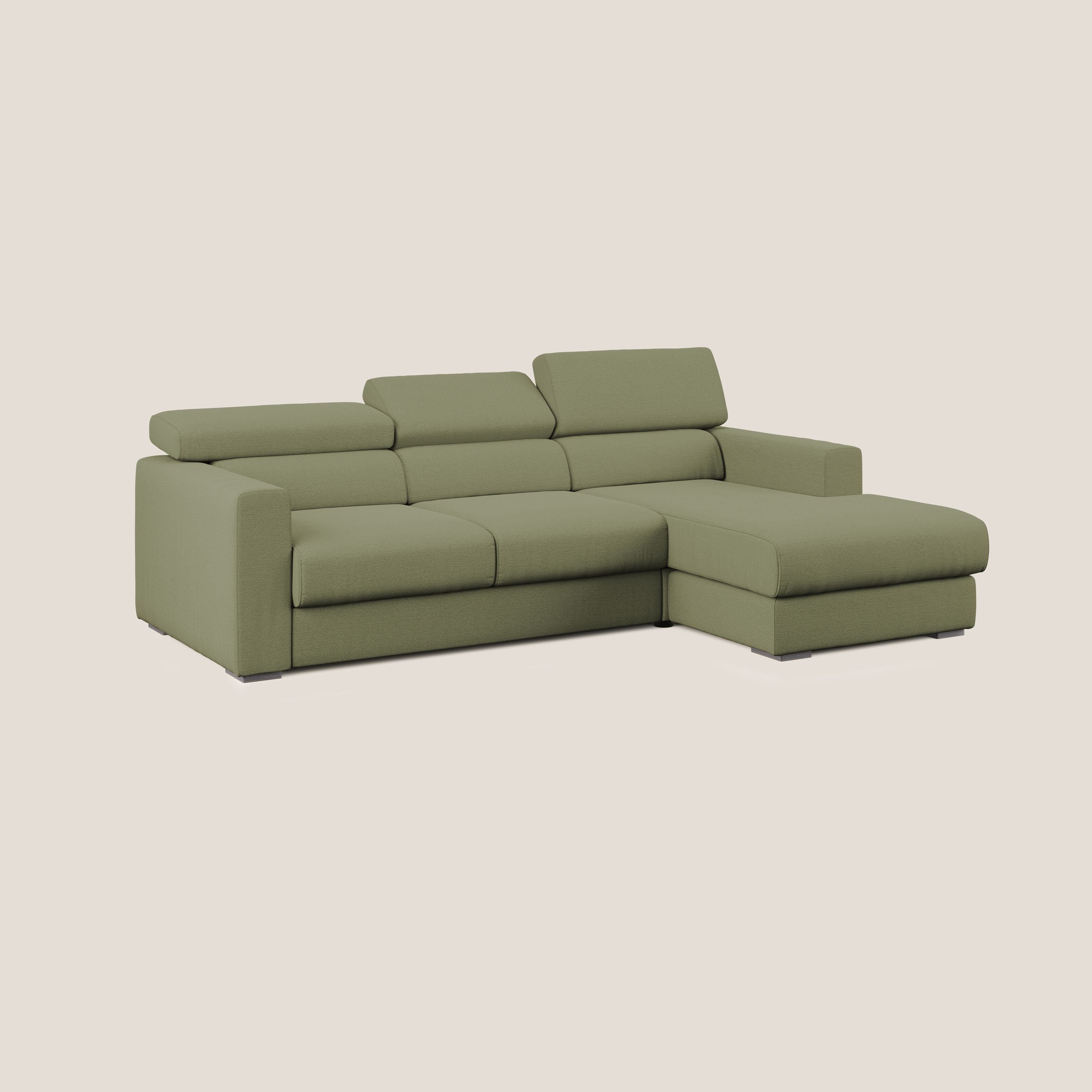 Dylan canapé d'angle avec méridienne et pouf extractible en tissu flammé effet coton imperméable T19 vert - Image 3