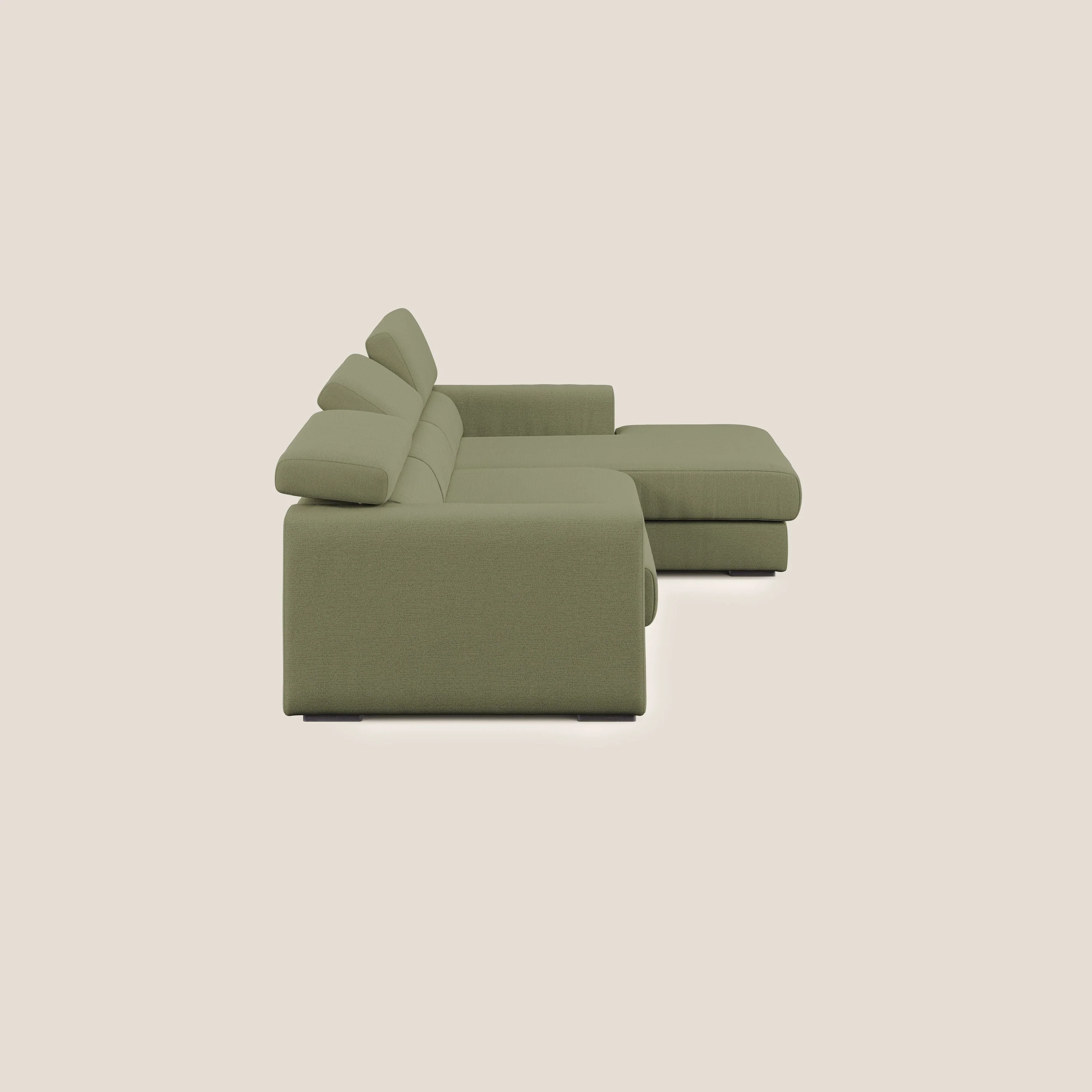 Dylan canapé d'angle avec méridienne et pouf extractible en tissu flammé effet coton imperméable T19 vert - Image 4