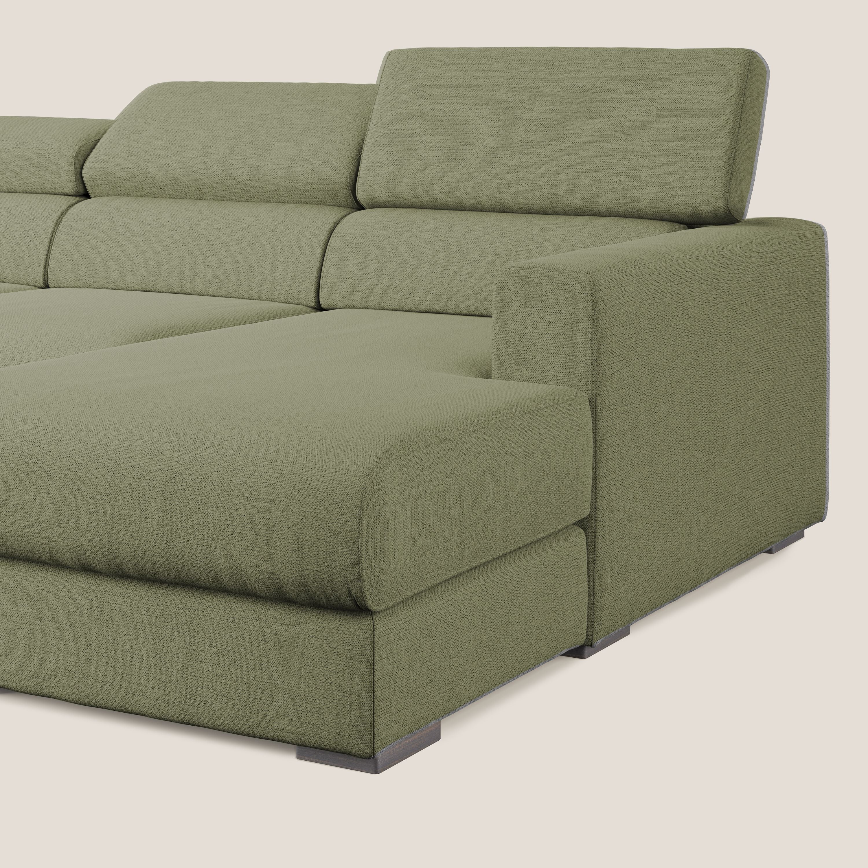 Dylan canapé d'angle avec méridienne et pouf extractible en tissu flammé effet coton imperméable T19 vert - Image 8