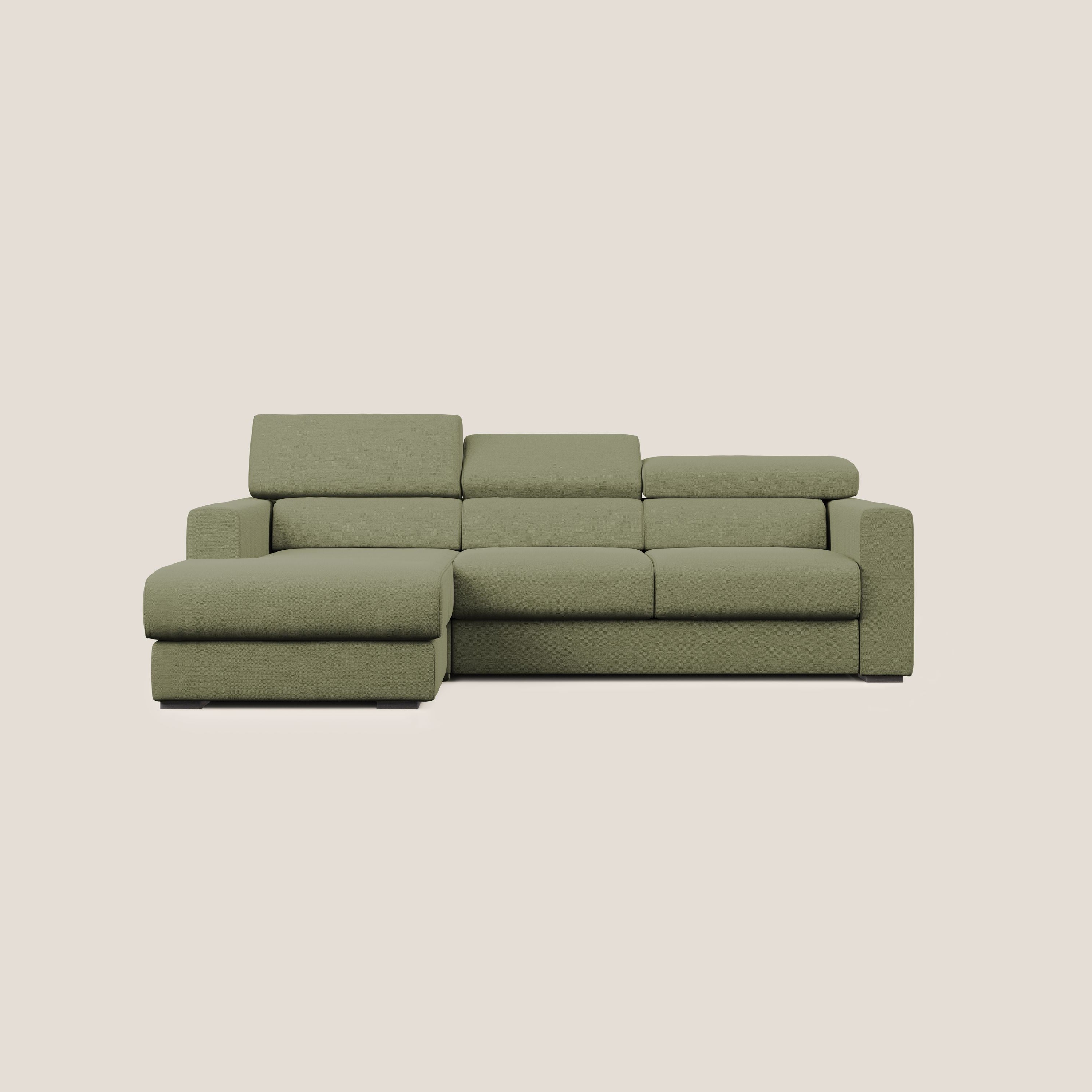 Dylan canapé d'angle avec méridienne et pouf extractible en tissu flammé effet coton imperméable T19 vert - Image 9
