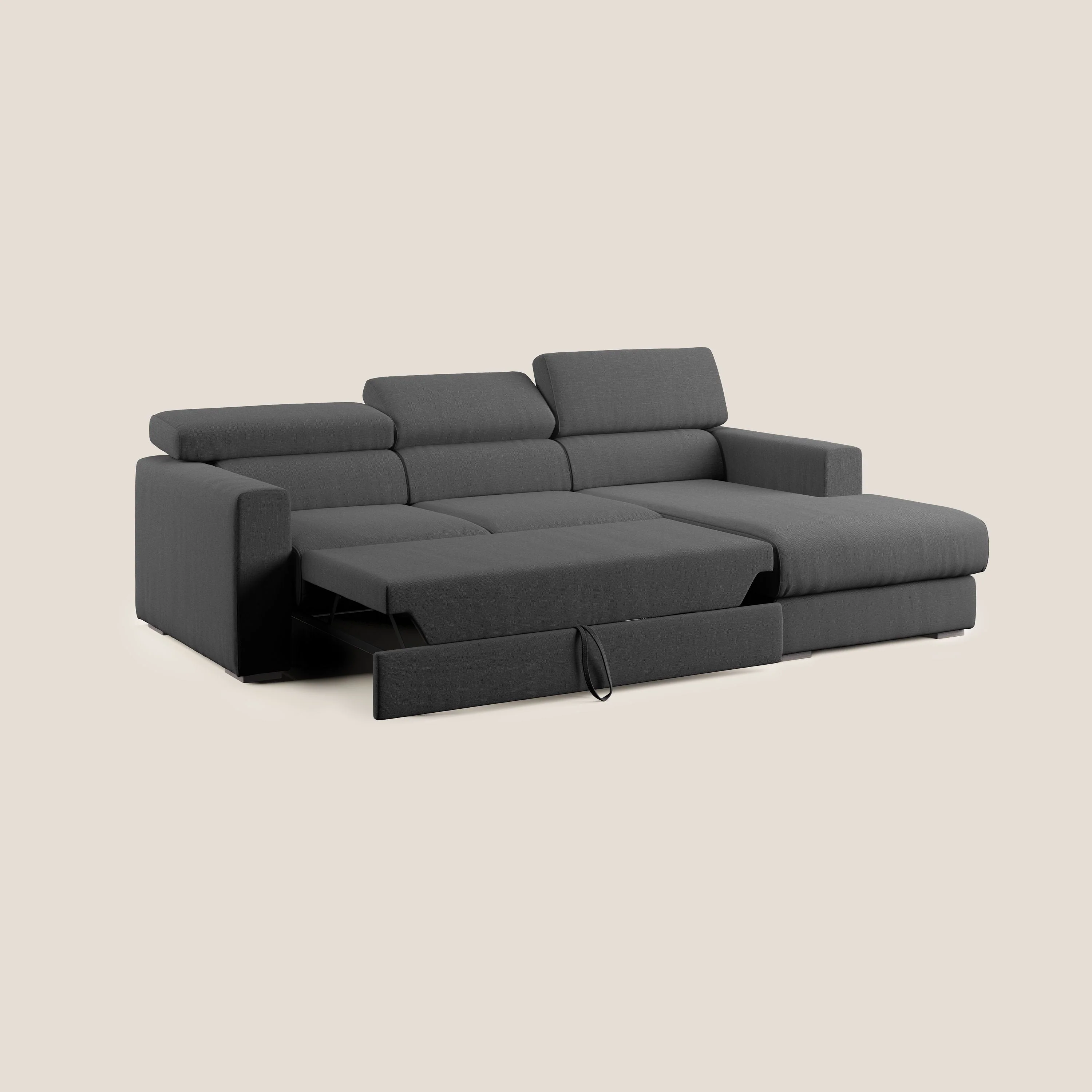 Dylan canapé d'angle avec méridienne et pouf extractible en tissu imperméable T13 anthracite - Image 2