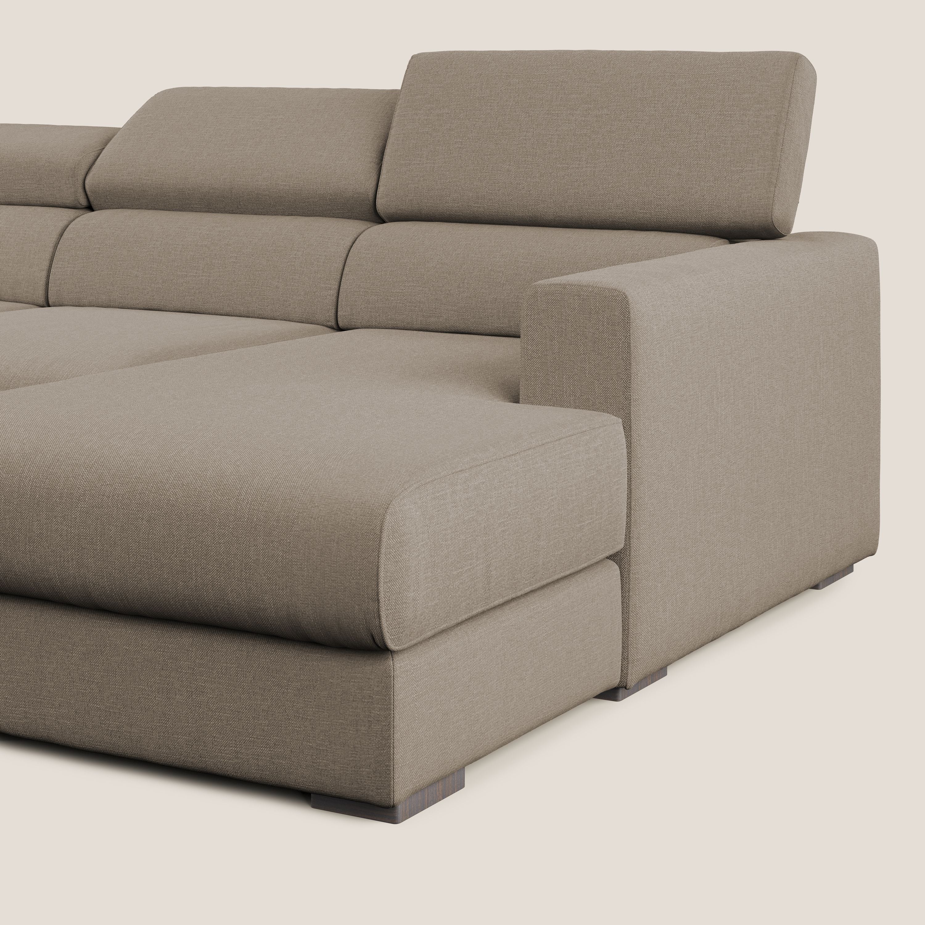 Dylan canapé d'angle avec méridienne et pouf extractible en tissu imperméable T13 beige - Image 11