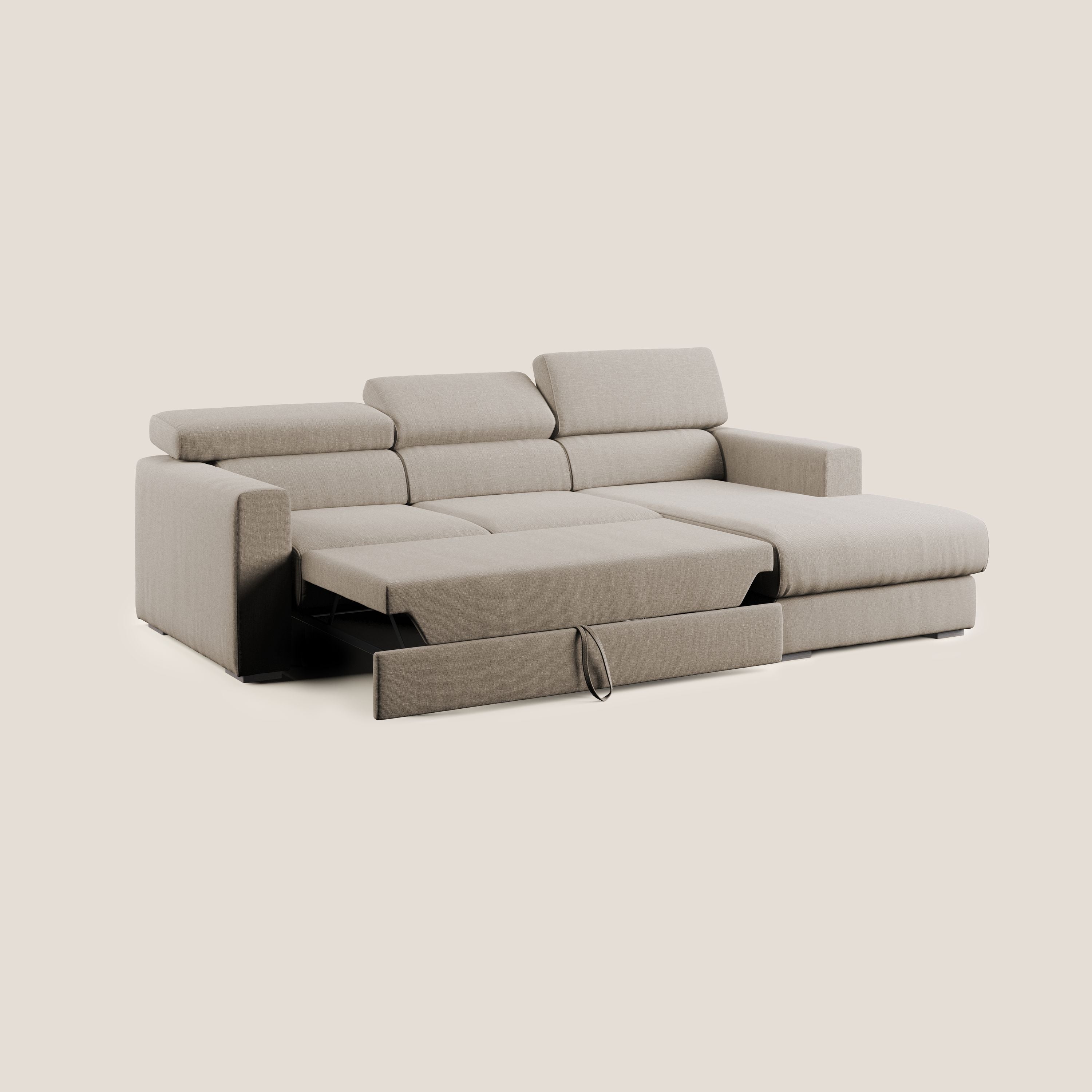 Dylan canapé d'angle avec méridienne et pouf extractible en tissu imperméable T13 beige - Image 5