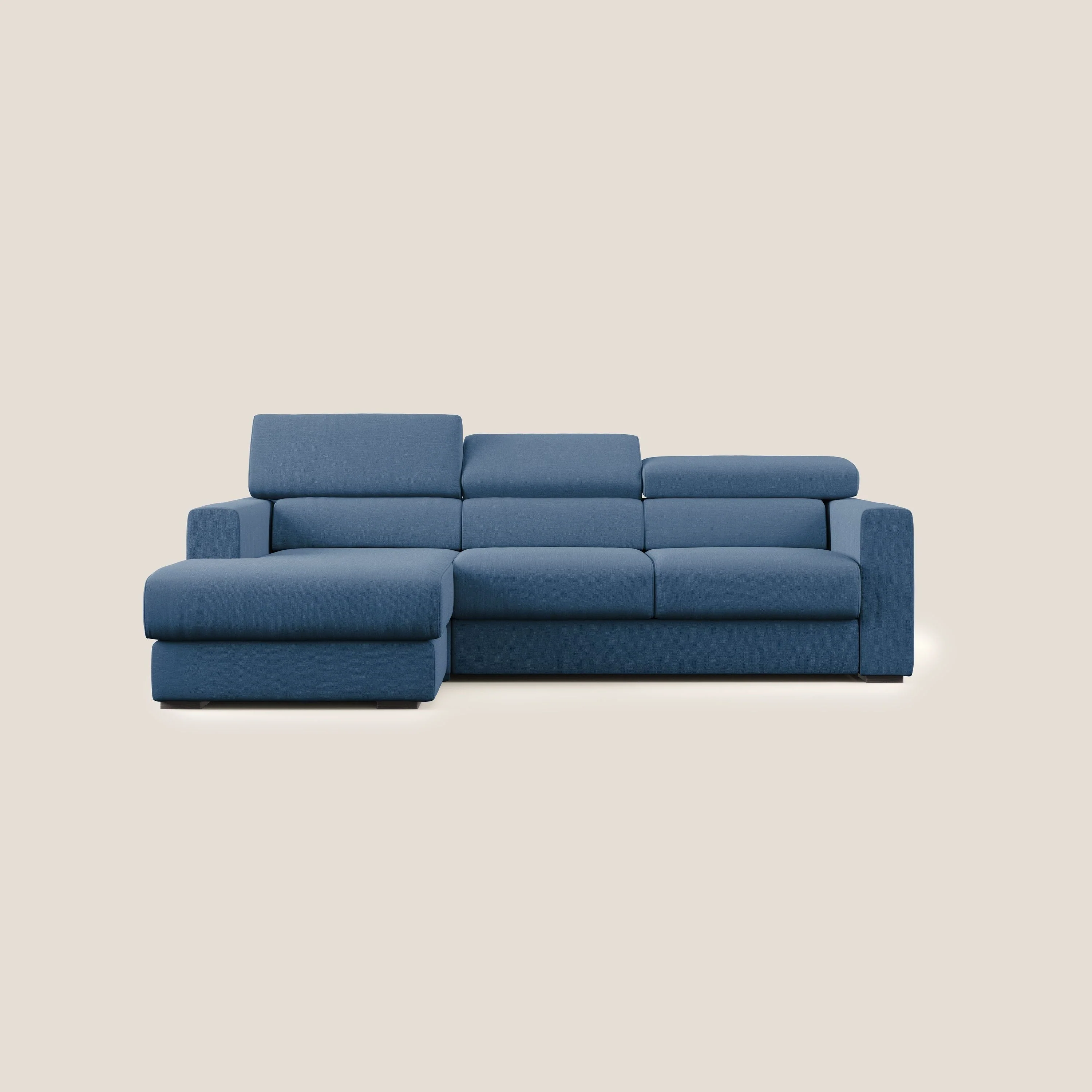Dylan canapé d'angle avec méridienne et pouf extractible en tissu imperméable T13 bleu - Image 10