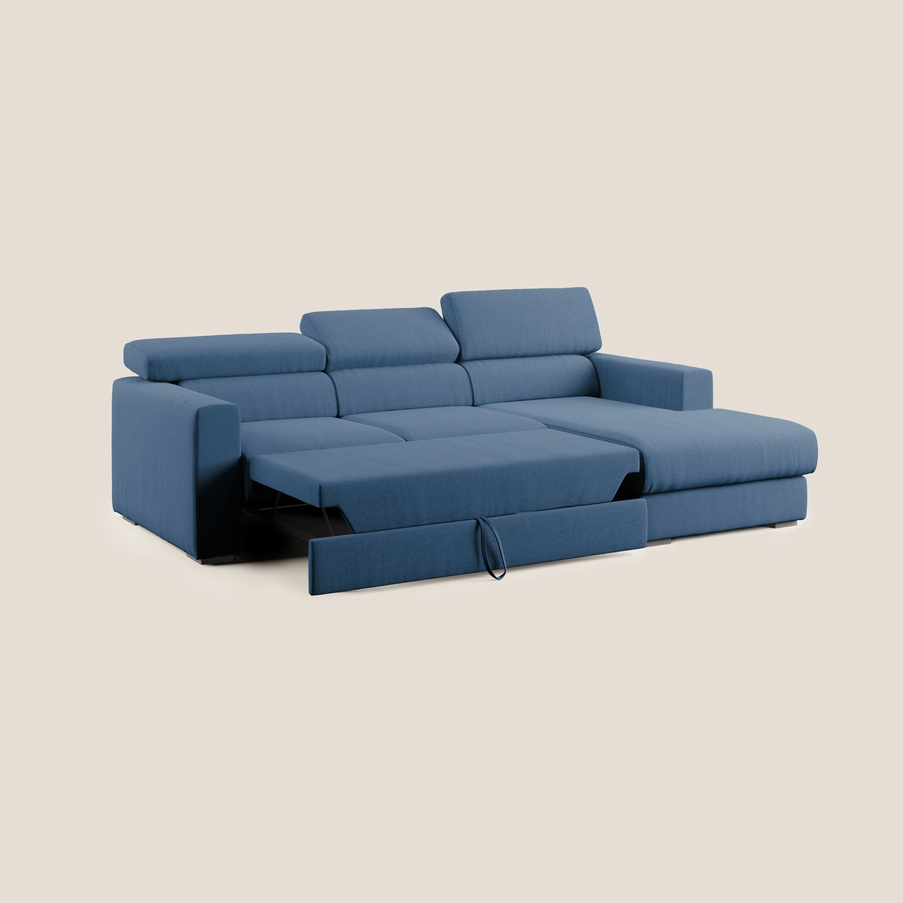 Dylan canapé d'angle avec méridienne et pouf extractible en tissu imperméable T13 bleu - Image 2