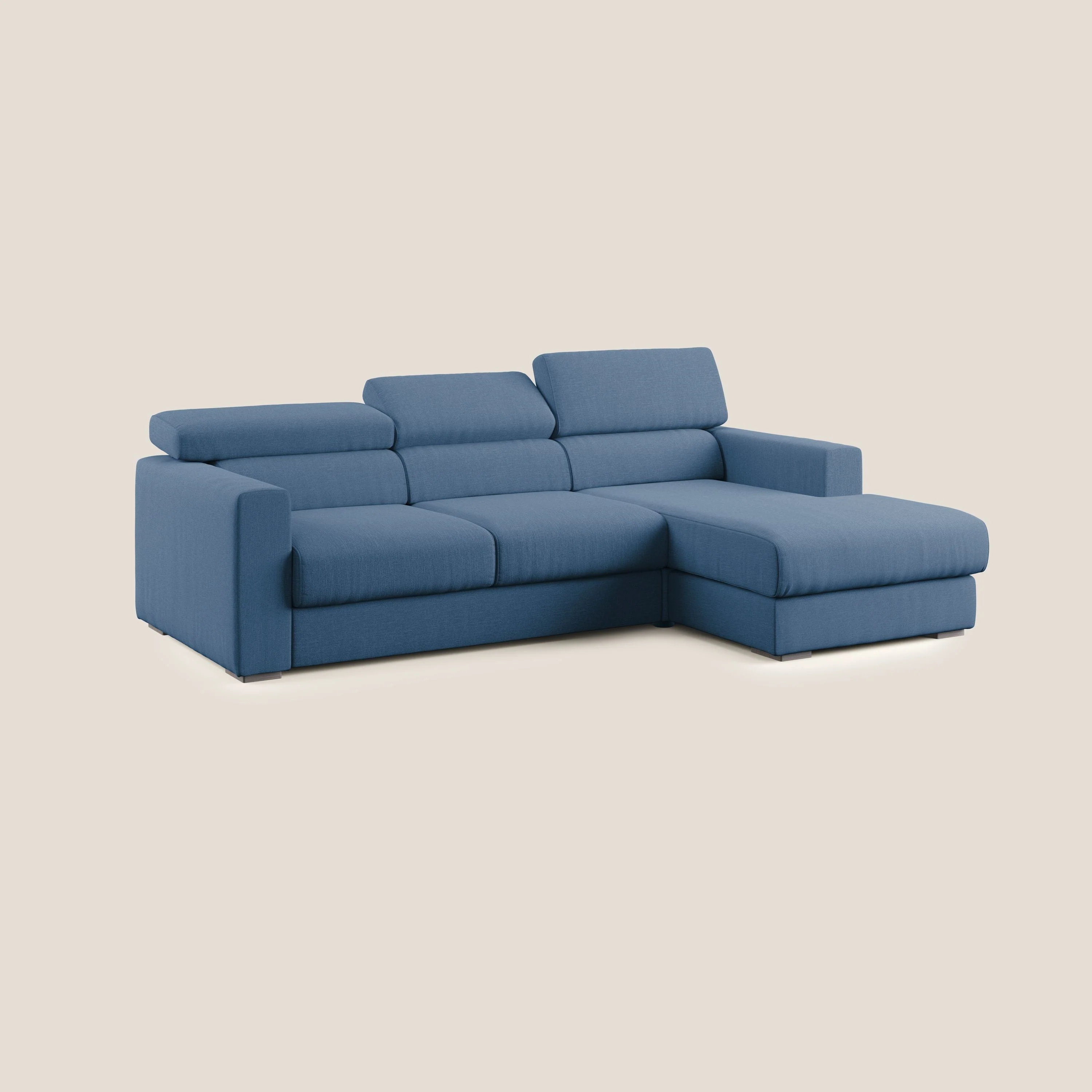 Dylan canapé d'angle avec méridienne et pouf extractible en tissu imperméable T13 bleu - Image 3