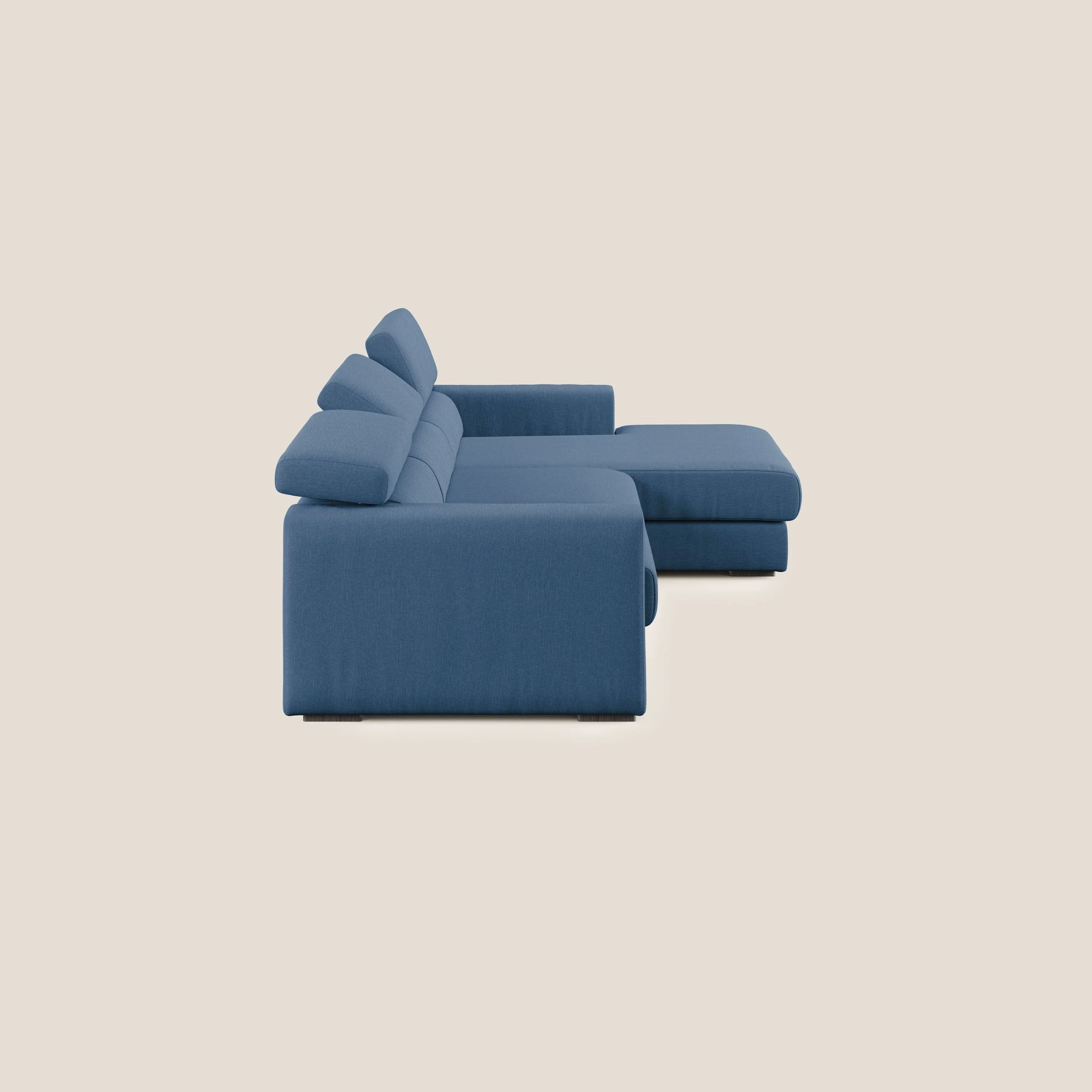 Dylan canapé d'angle avec méridienne et pouf extractible en tissu imperméable T13 bleu - Image 4