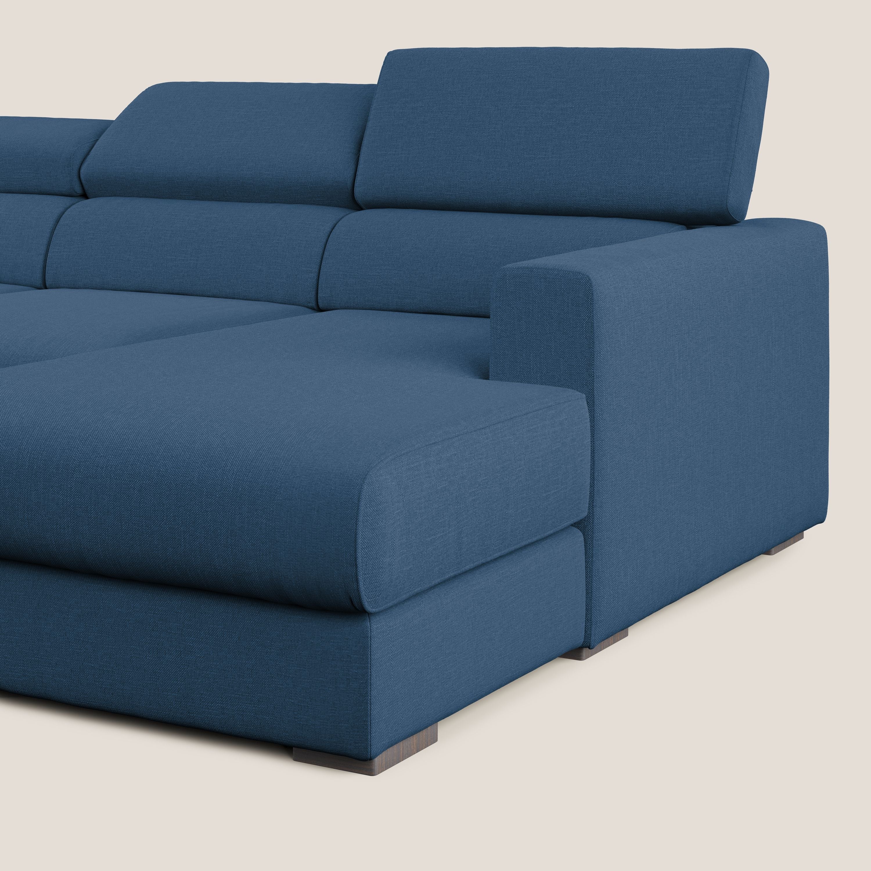 Dylan canapé d'angle avec méridienne et pouf extractible en tissu imperméable T13 bleu - Image 8