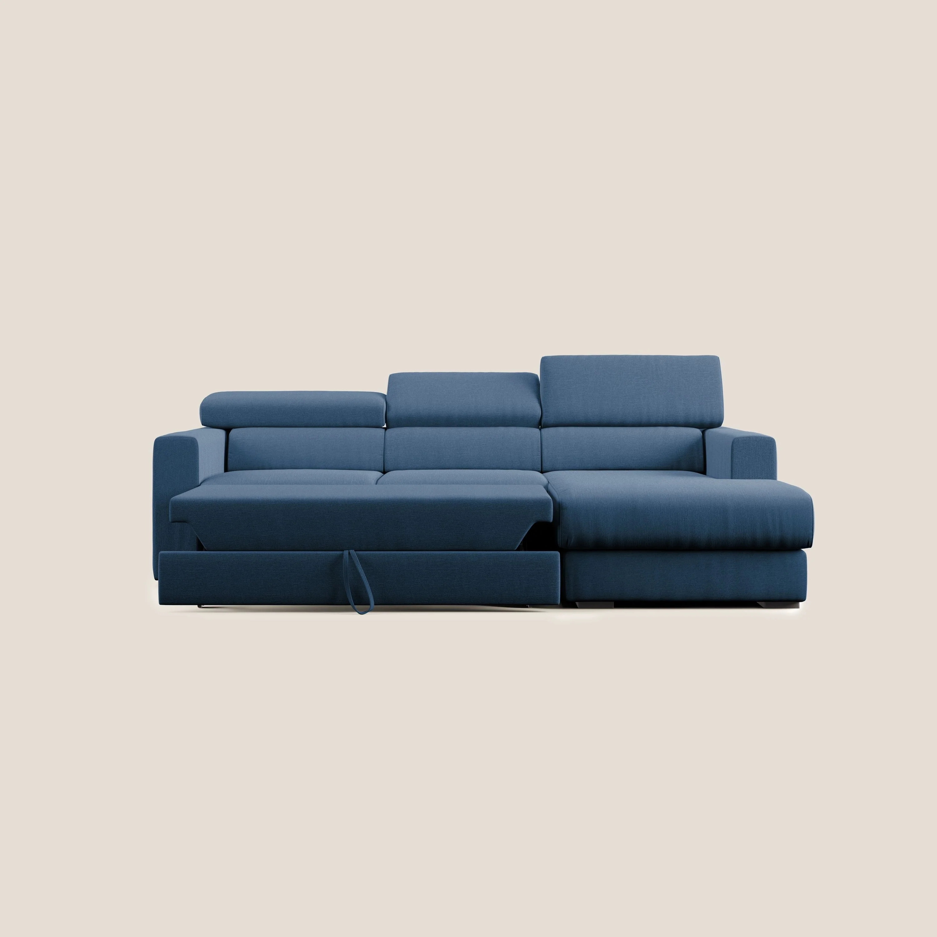 Dylan canapé d'angle avec méridienne et pouf extractible en tissu imperméable T13 bleu - Image 9