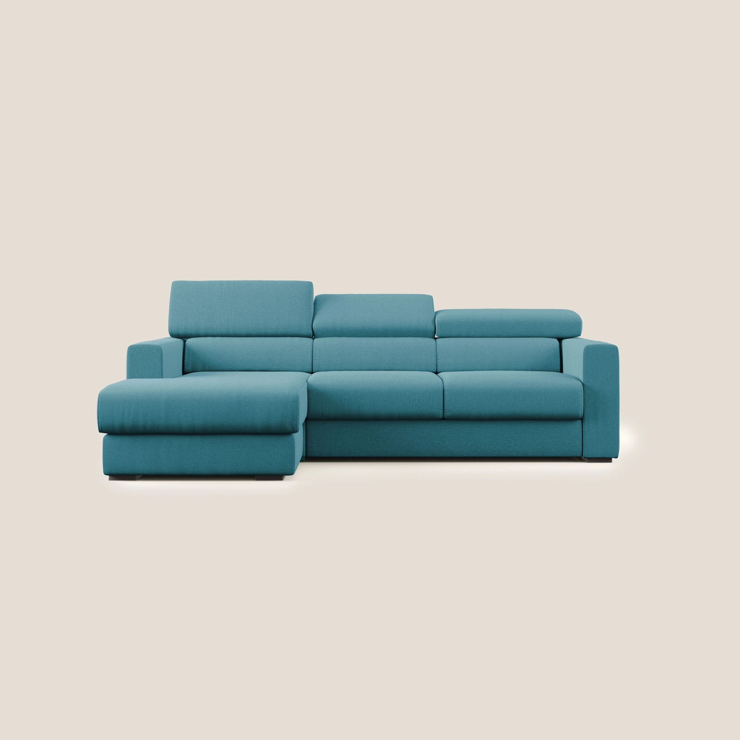 Dylan canapé d'angle avec méridienne et pouf extractible en tissu imperméable T13 bleu ciel - Image 10