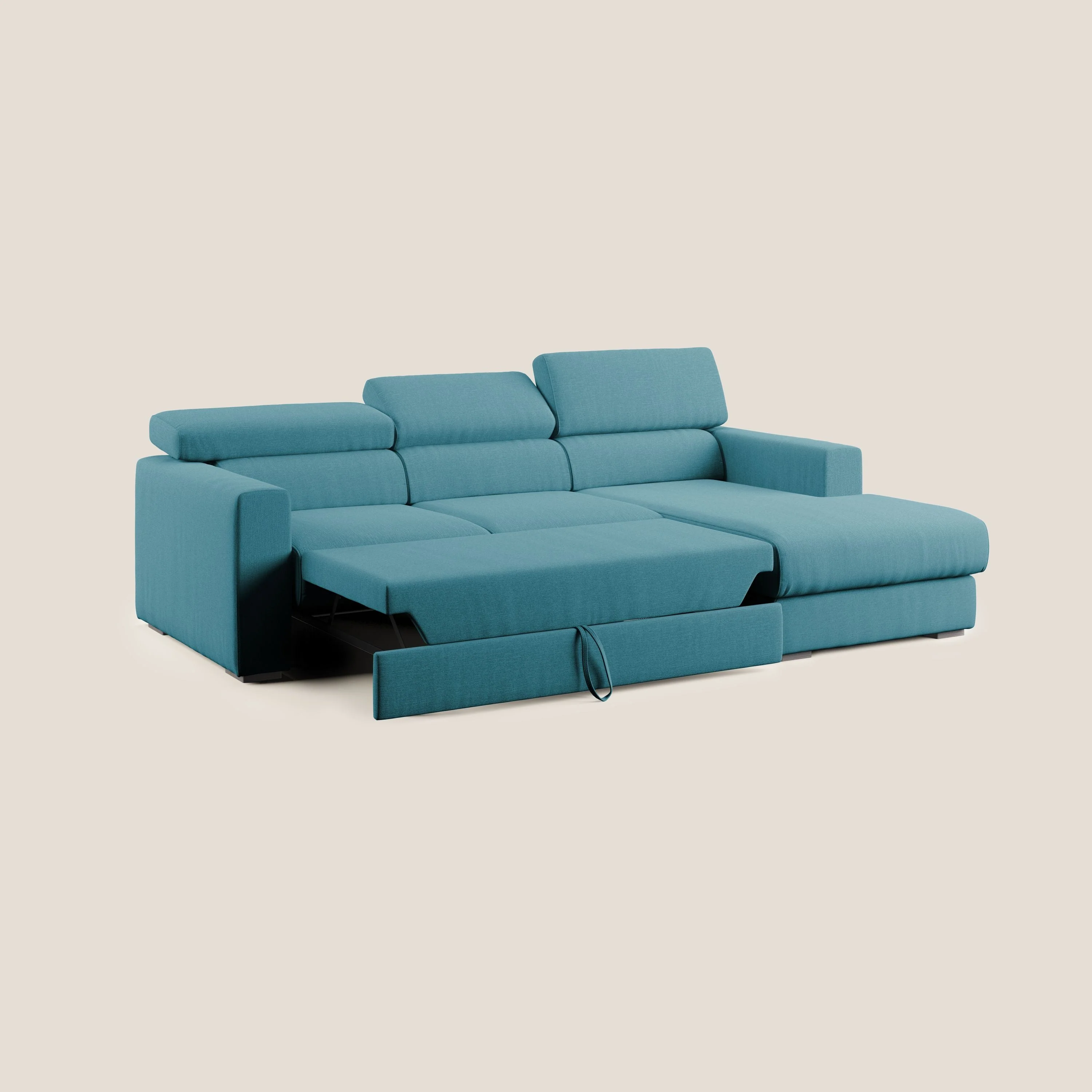 Dylan canapé d'angle avec méridienne et pouf extractible en tissu imperméable T13 bleu ciel - Image 2
