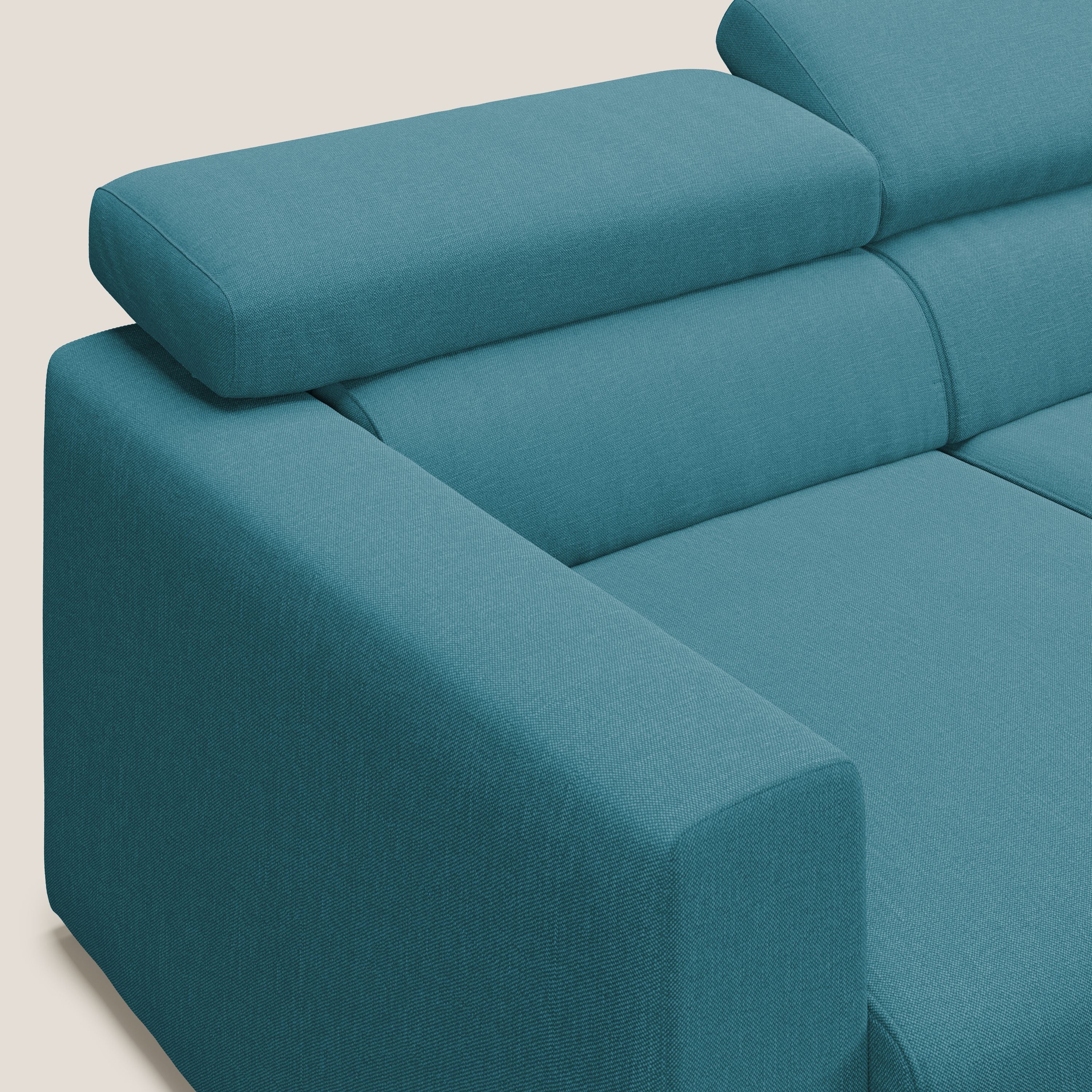 Dylan canapé d'angle avec méridienne et pouf extractible en tissu imperméable T13 bleu ciel - Image 7