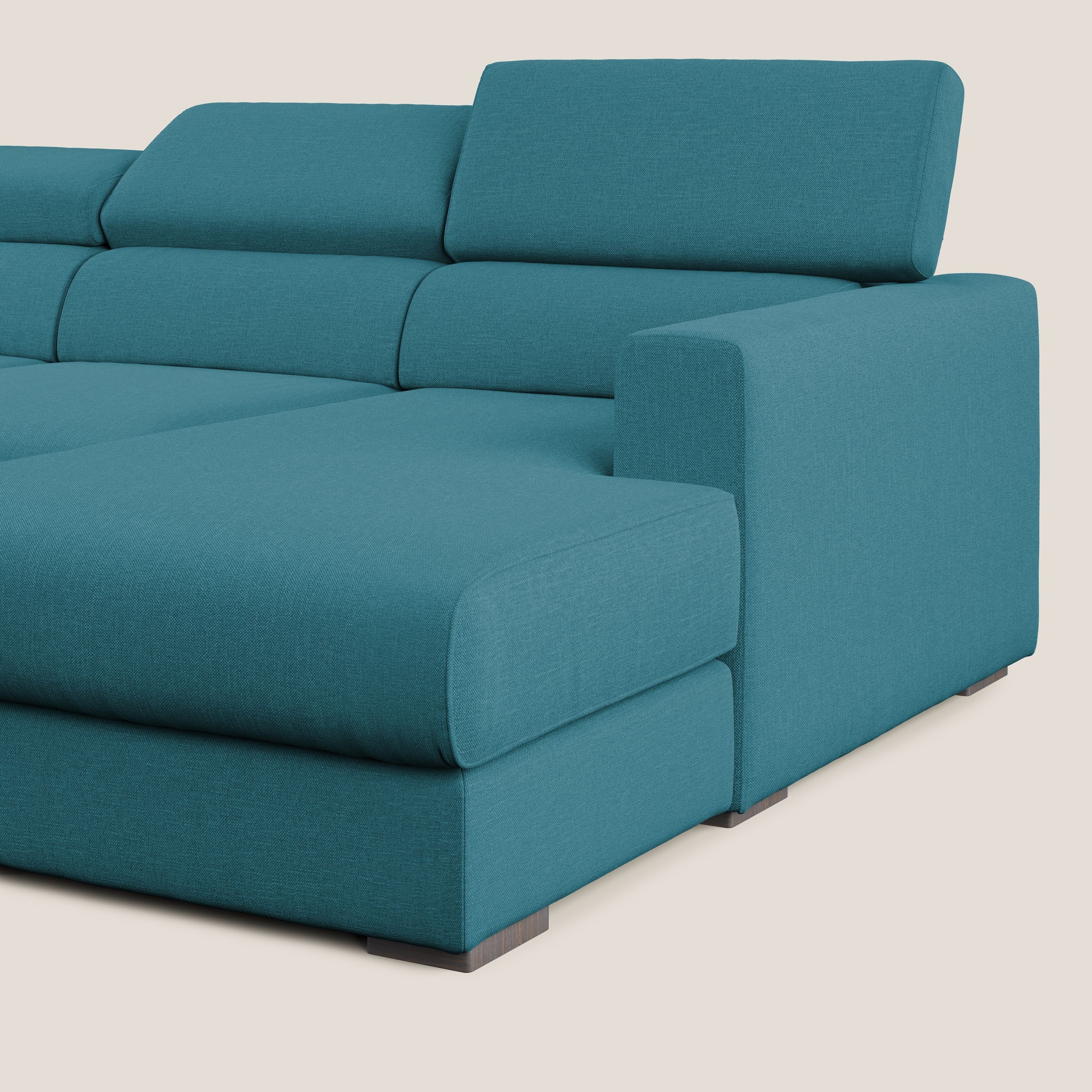 Dylan canapé d'angle avec méridienne et pouf extractible en tissu imperméable T13 bleu ciel - Image 9